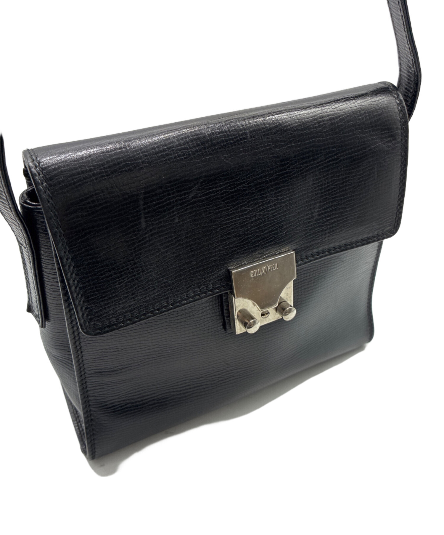 C▲ゴールドファイル▲GOLD PFEIL▲レザー ショルダーバッグ▲ブラック▲バッグ▲質屋リサイクルマート宇部店▲ 中古・古着通販】GOLD PFEIL (ゴールドファイル) レザーショルダー