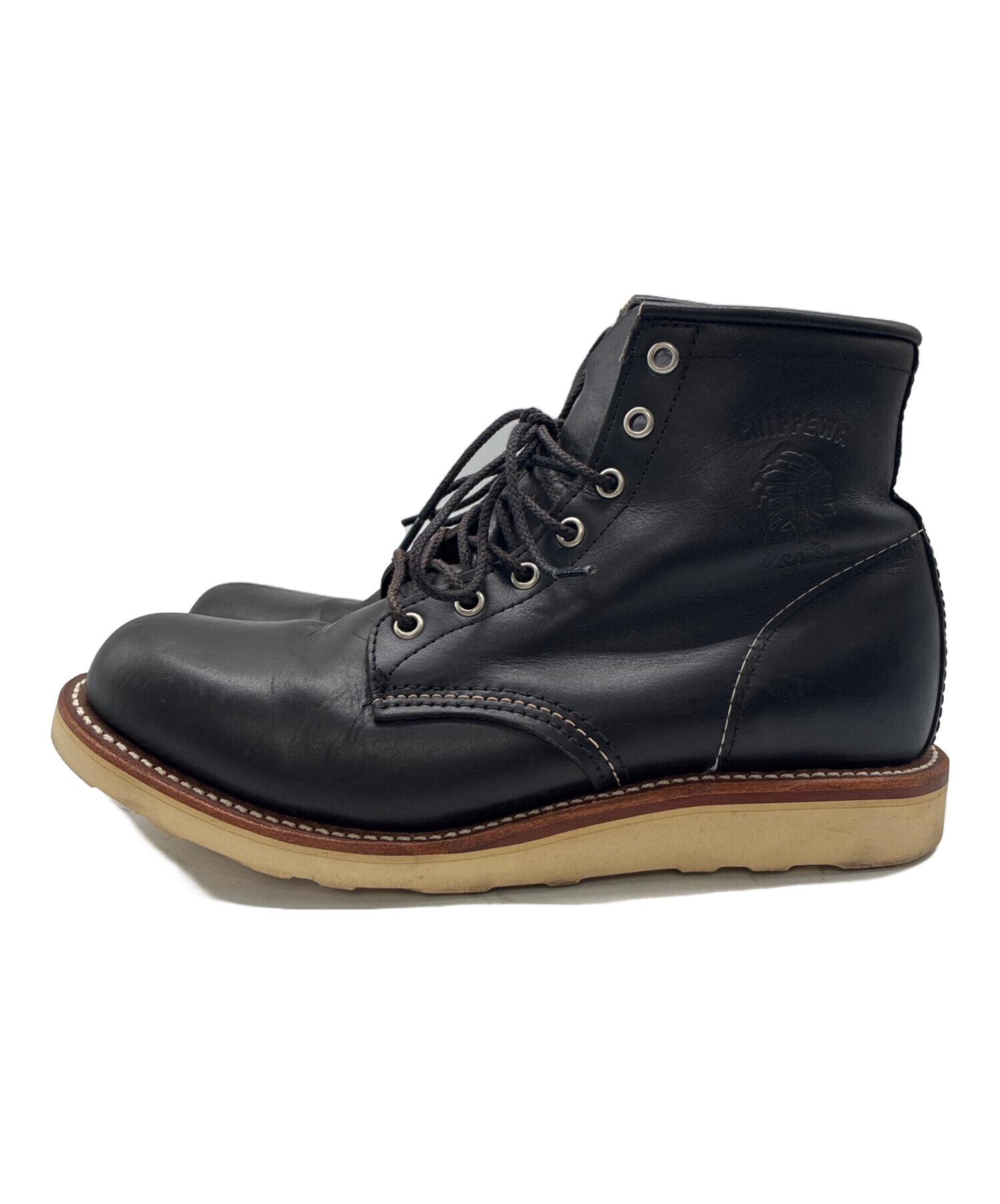 80s USA製 Chippewaワークブーツ 6インチ 黒タグ ヴィンテージ 中古・古着通販】CHIPPEWA (チペワ) ワークブーツ ブラック サイズ:8 1