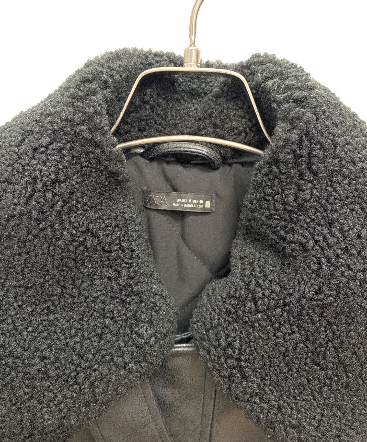 中古・古着通販】ZARA (ザラ) フェイクレザーボアジャケット ブラック