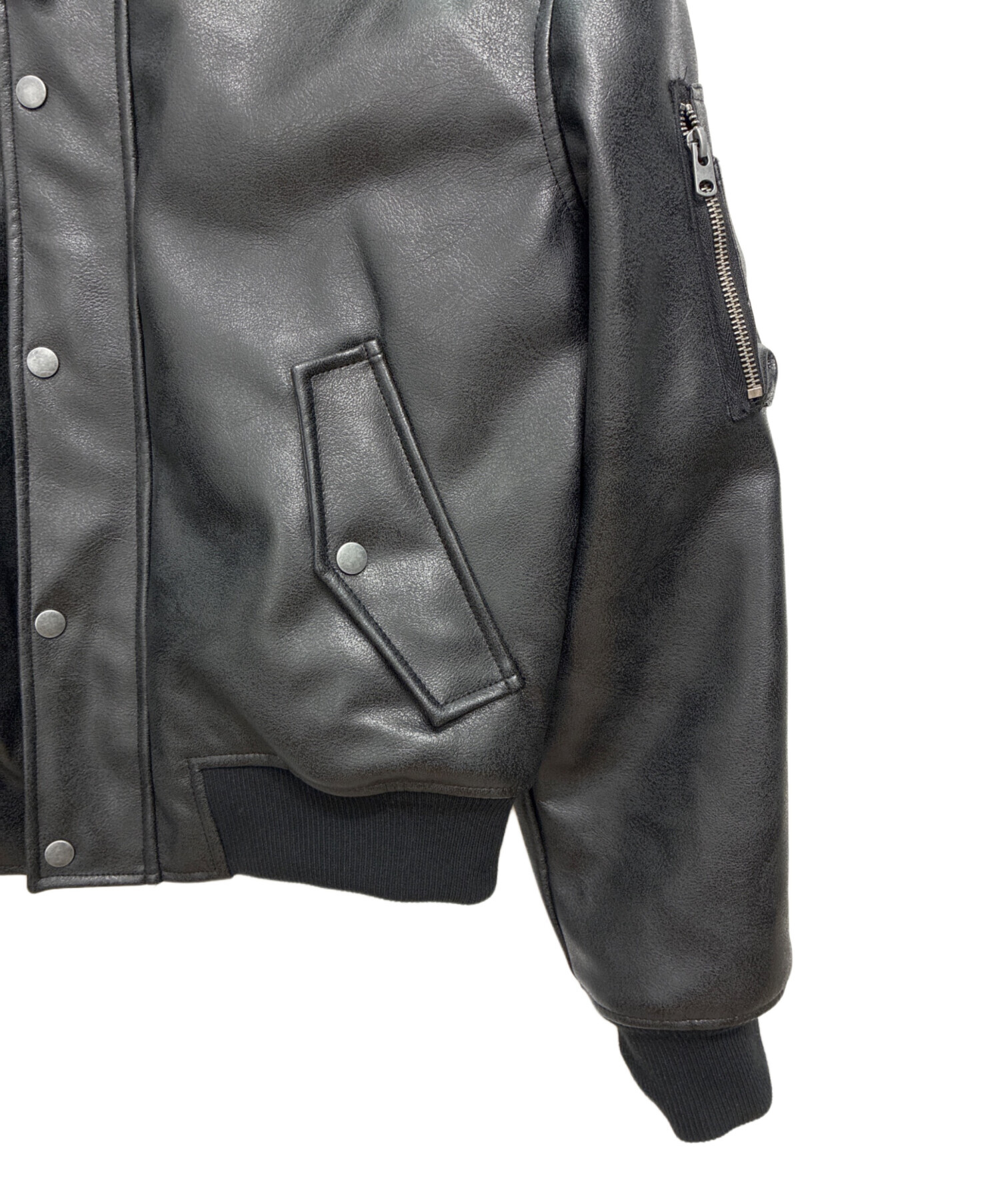 中古・古着通販】ZARA (ザラ) フェイクレザーボアジャケット ブラック