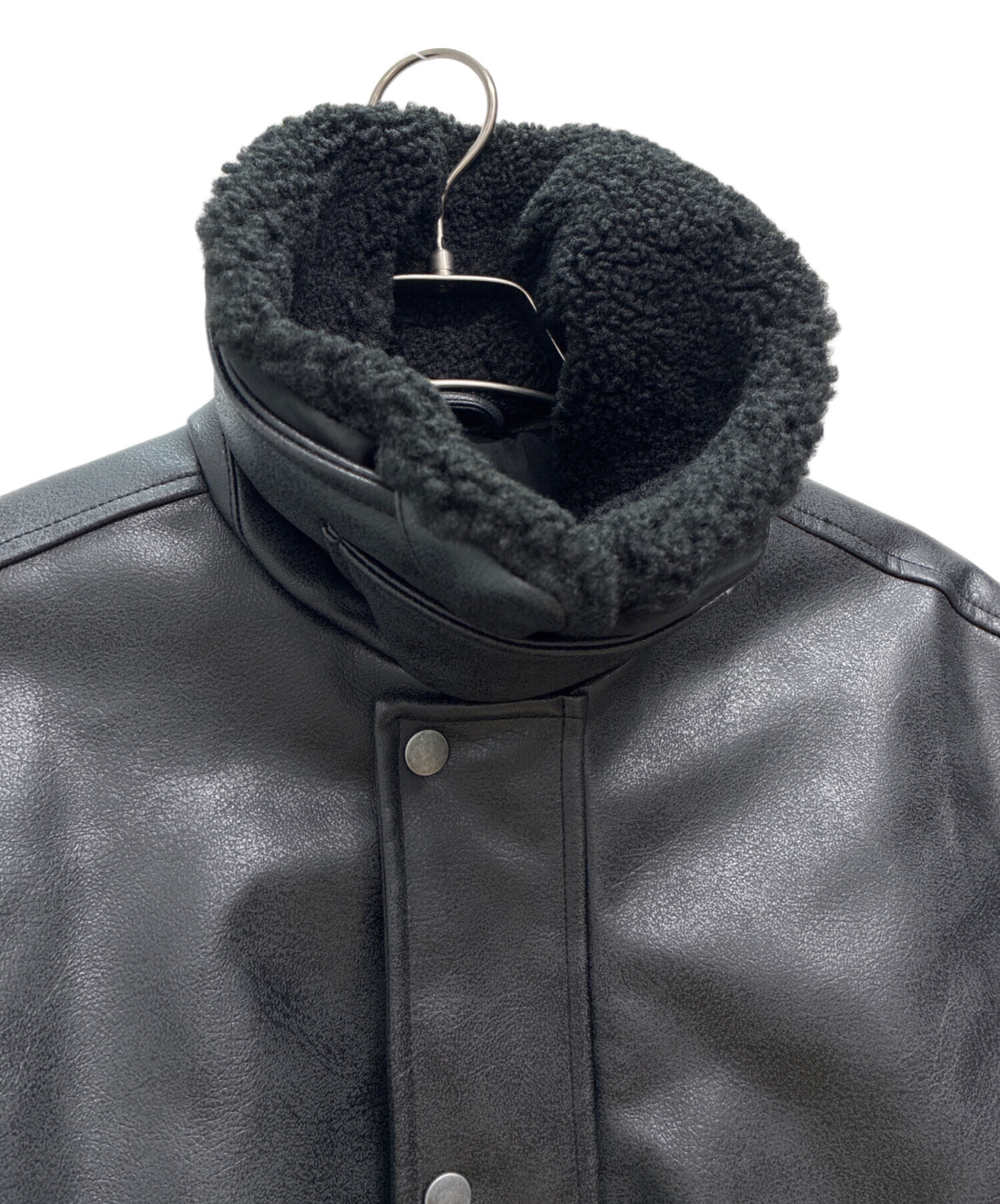 中古・古着通販】ZARA (ザラ) フェイクレザーボアジャケット ブラック