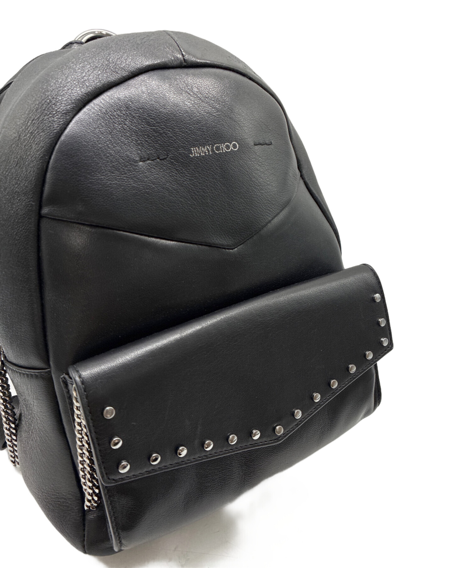 JIMMY CHOO レザー リュック ブラック 中古・古着通販】JIMMY CHOO (ジミーチュウ) Cassie Star Studded