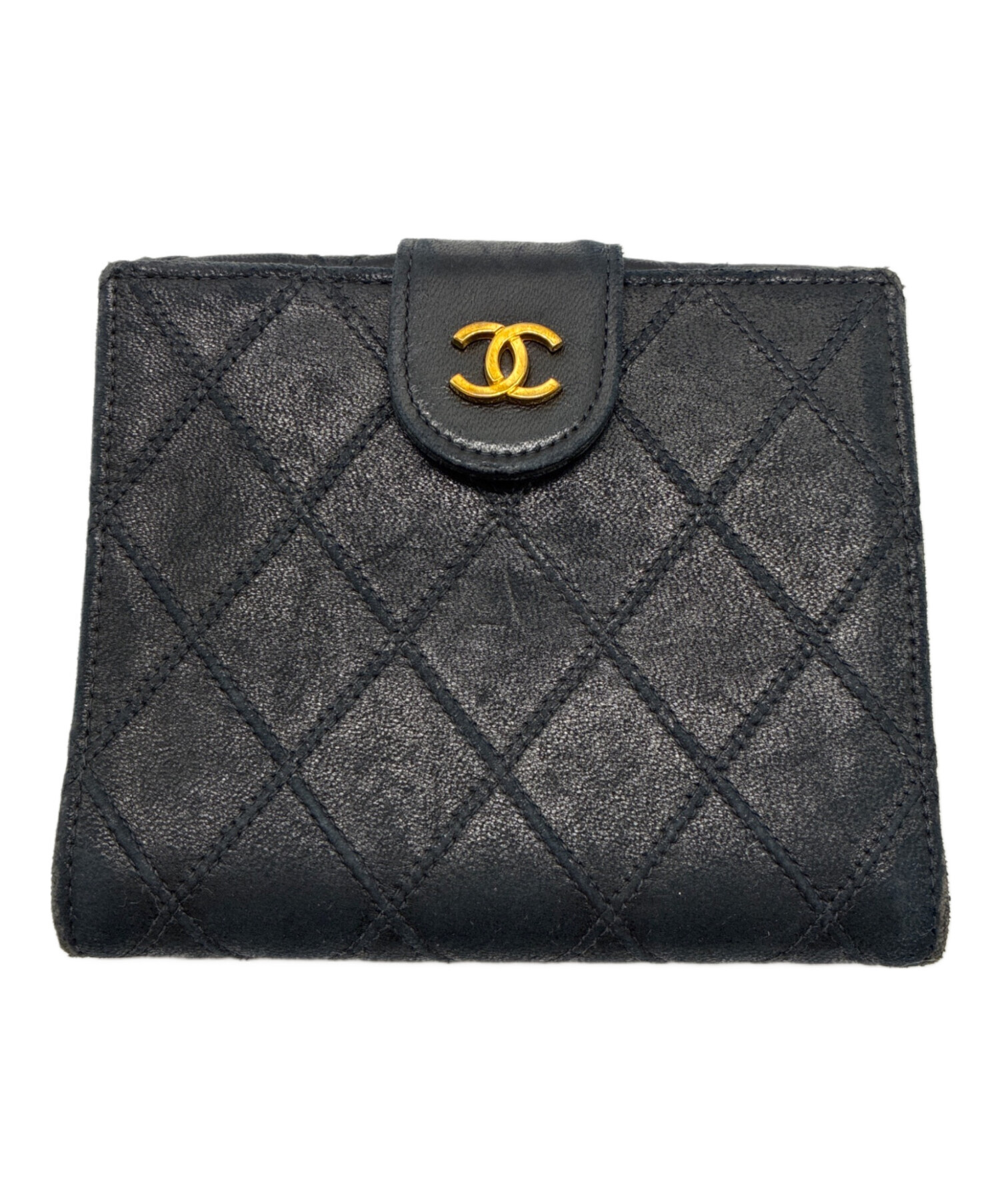 【希少】シャネル ピコローレ 二つ折り財布 黒 中古・古着通販】CHANEL (シャネル) ビコローレ 2つ折り財布 ネイビー