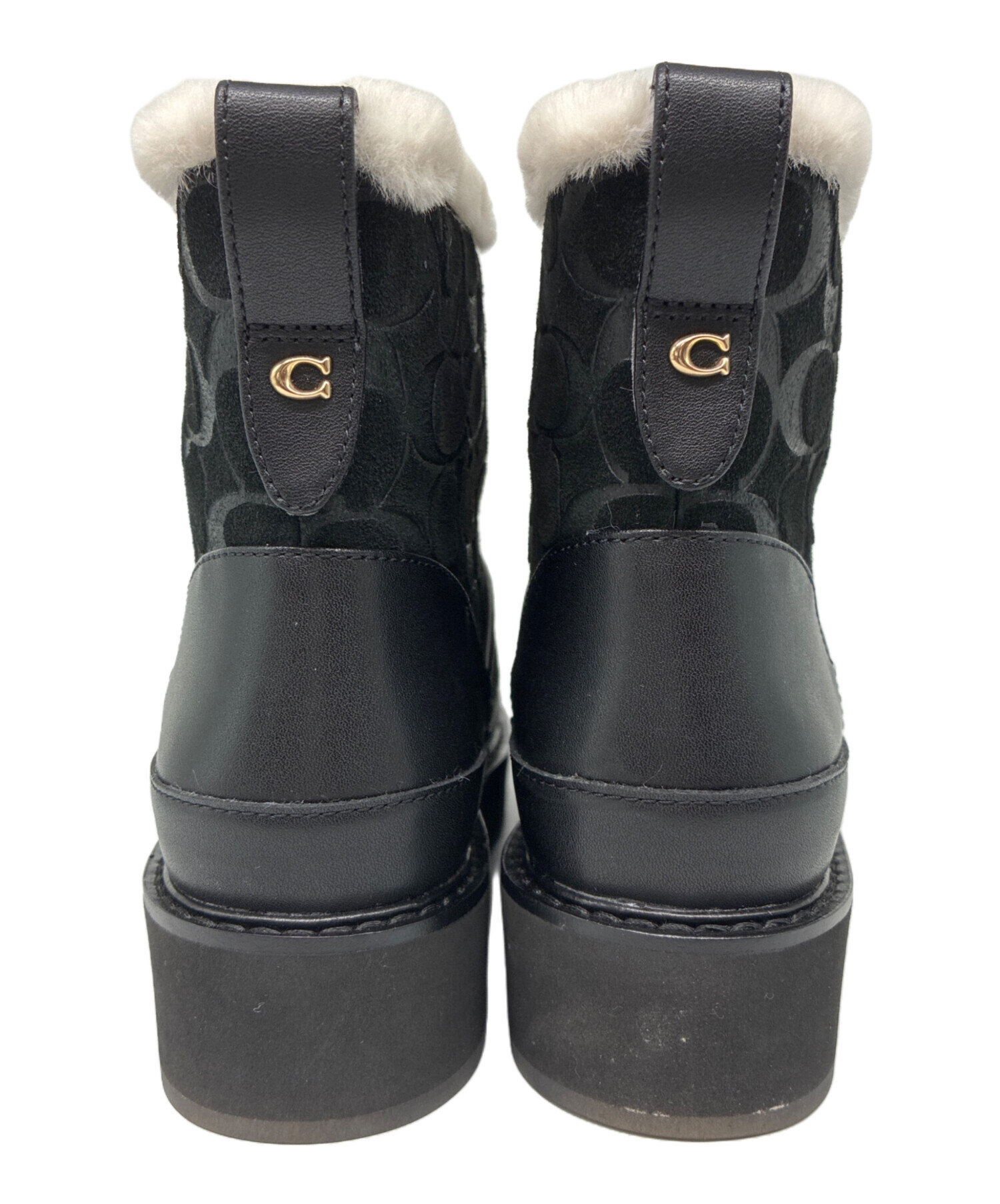 COACH ブラック ブーツ 中古・古着通販】COACH (コーチ) INDI SUEDE BOOTIE シグネチャー