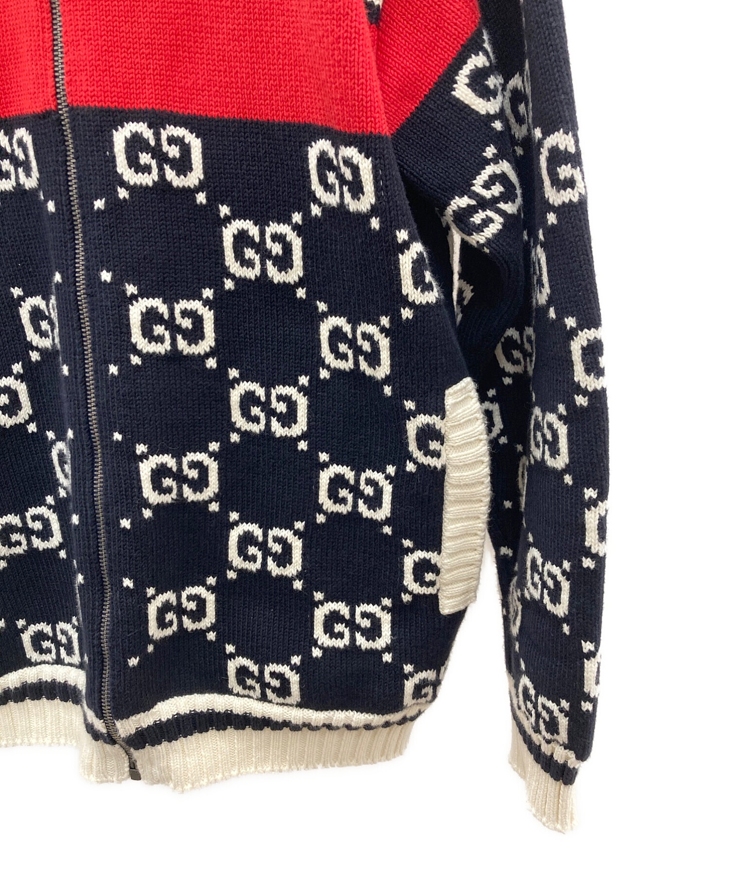 中古・古着通販】GUCCI (グッチ) ジップアップカーディガン ネイビー