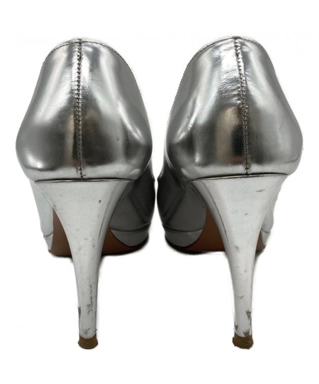 PRADA ブラック/シルバー ハイヒール 中古・古着通販】PRADA (プラダ) オープントゥーパンプス シルバー