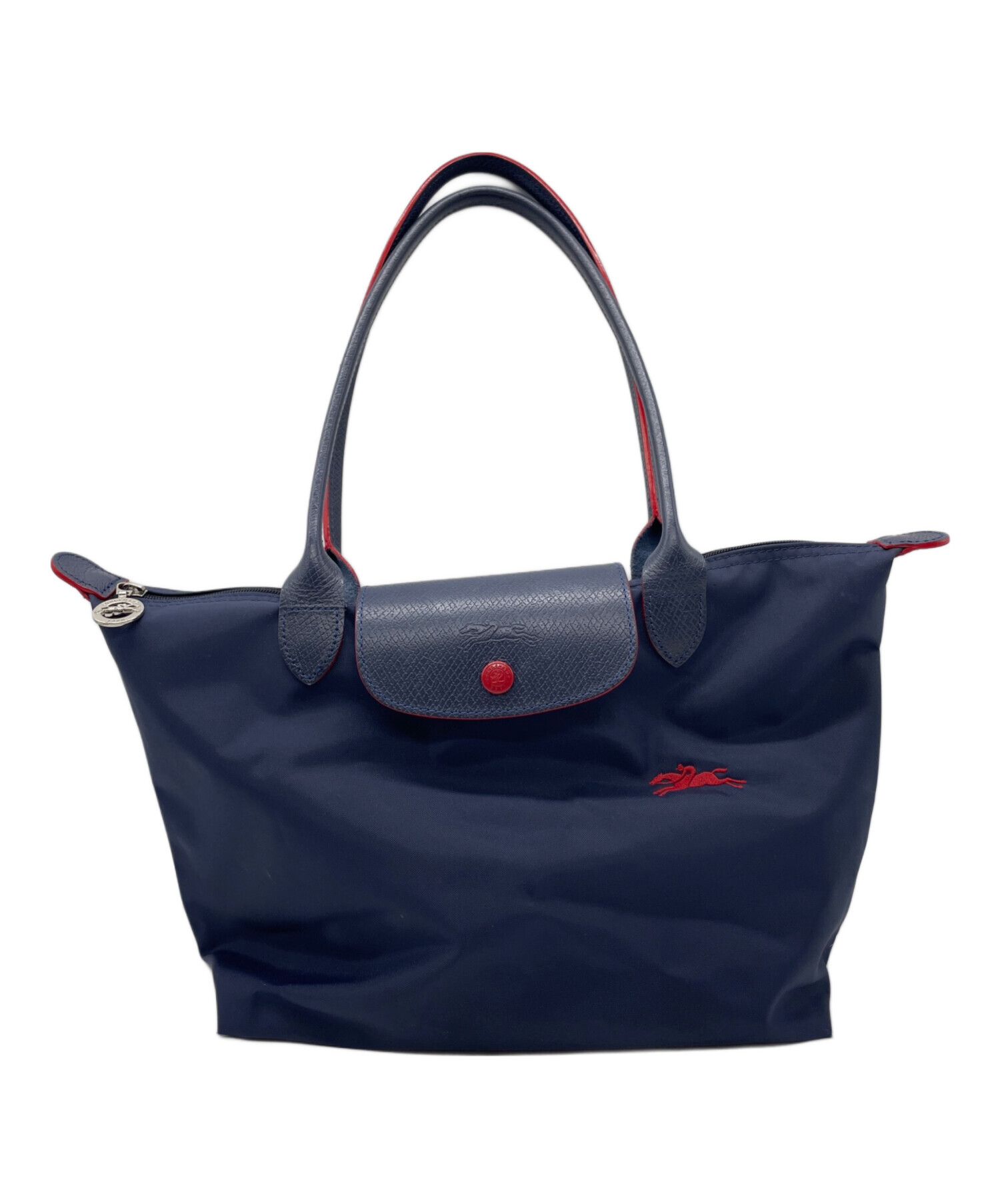LONGCHAMP ロンシャン トートバッグ ネイビーxレッド 中古・古着通販】LONGCHAMP (ロンシャン) 舟形トートバッグ ネイビー