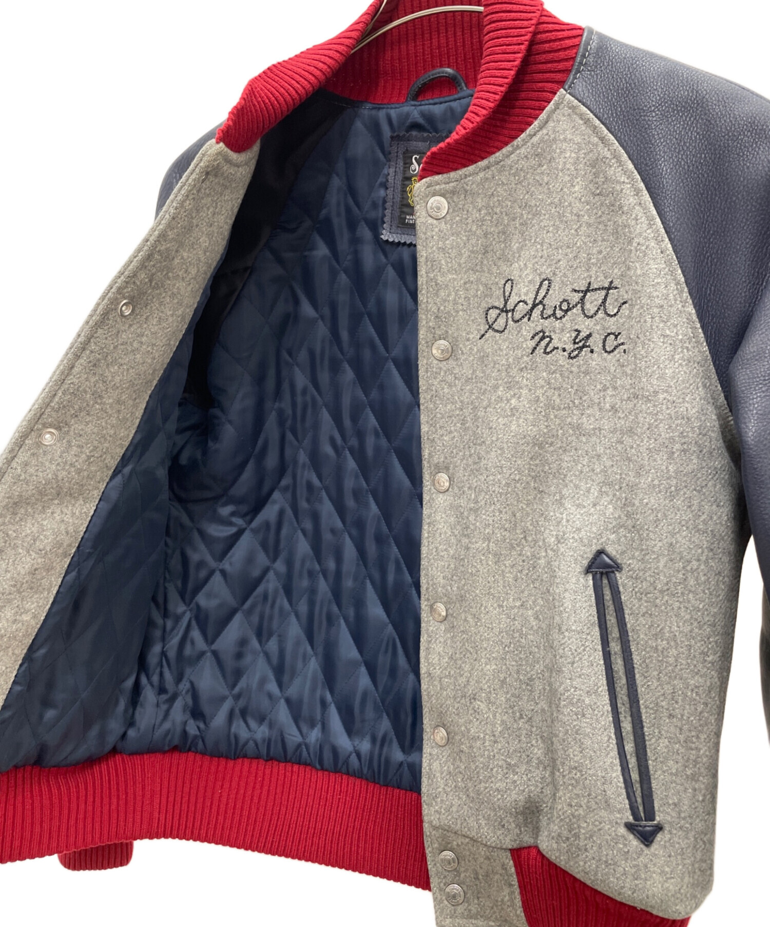 中古・古着通販】Schott (ショット) スタジャン グレー×ネイビー