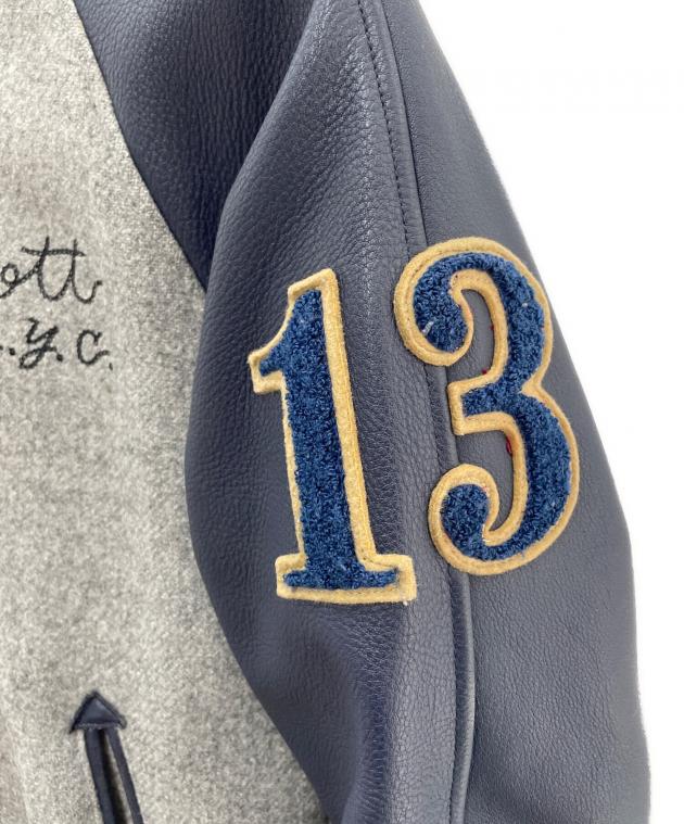 ハ*オ様 SCHOTT BROS. スタジャン グレー/ネイビー　Lサイズ 中古・古着通販】Schott (ショット) スタジャン グレー×ネイビー