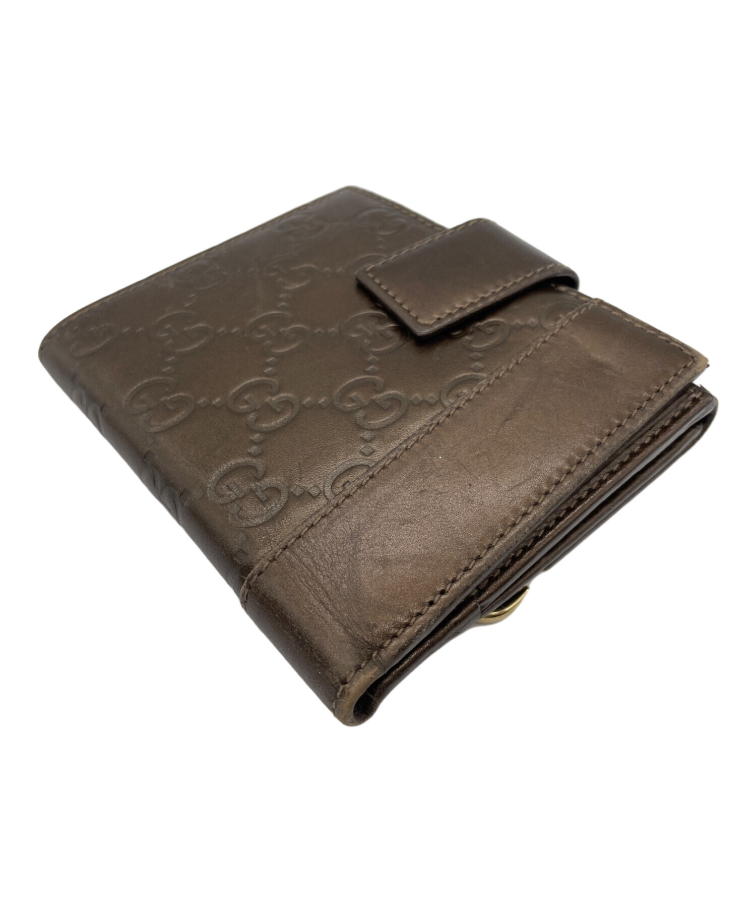 未使用　GUCCI 二つ折り財布 ブラウン レザー 中古・古着通販】GUCCI (グッチ) 2つ折り財布 ブラウン｜ブランド
