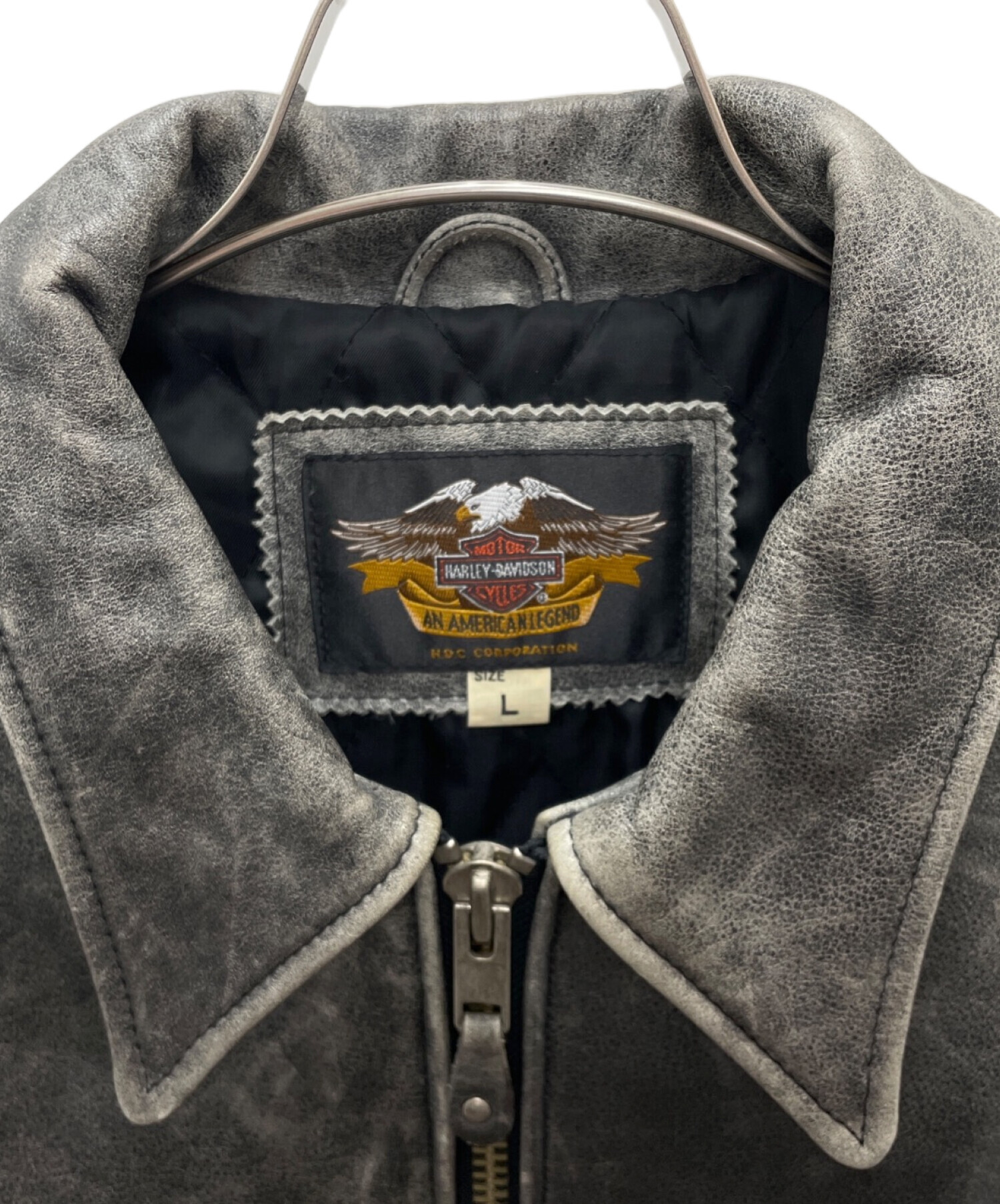 ハーレーダビッドソン Lサイズ 豚革 刺繍 レザースウェード ブルゾン グレー 中古・古着通販】HARLEY-DAVIDSON (ハーレーダビッドソン) レザー