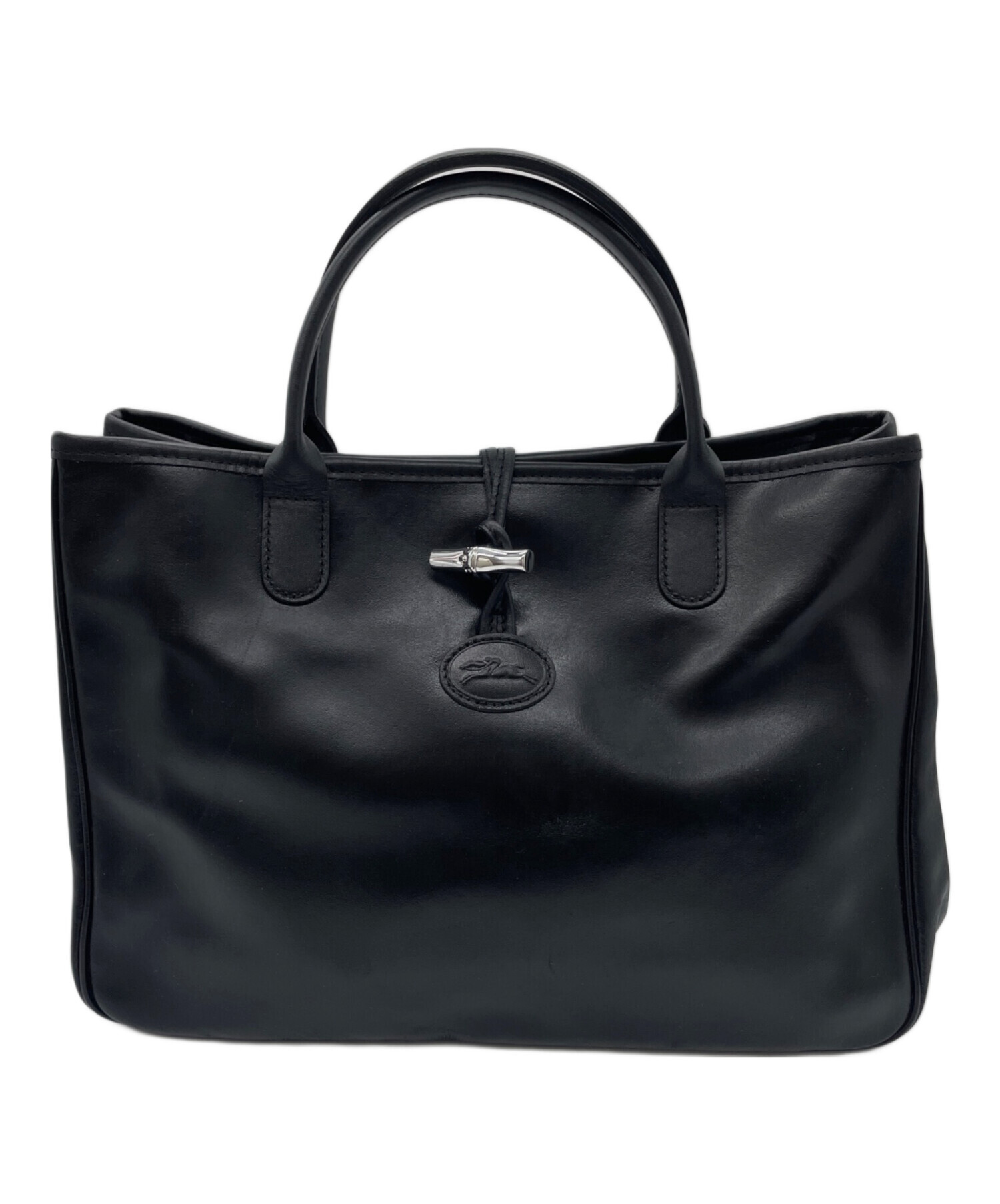 【Longchamp】　レザートート 中古・古着通販】LONGCHAMP (ロンシャン) レザートートバッグ ブラック