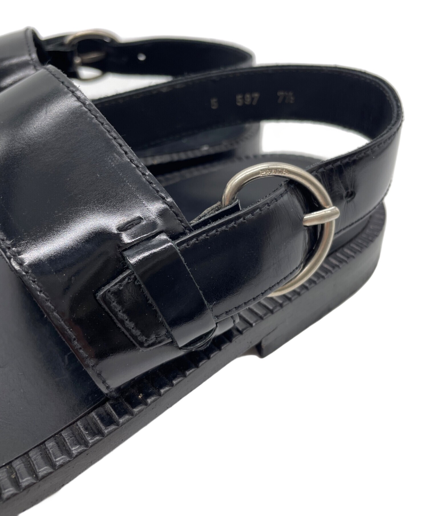中古・古着通販】PRADA (プラダ) レザーサンダル ブラック サイズ:7 1