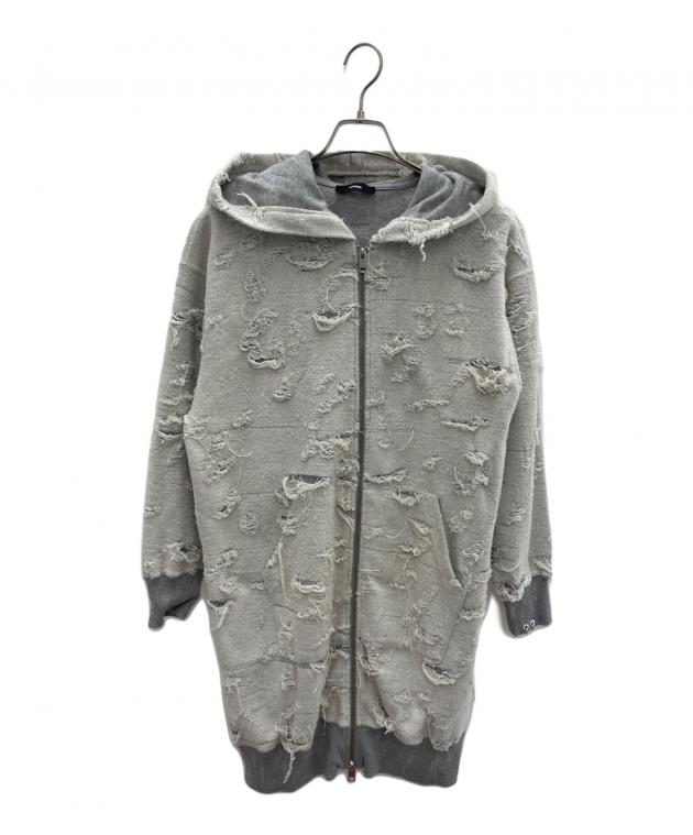 DIESEL ダメージ加工 フード付きパーカー グレー 中古・古着通販】DIESEL (ディーゼル) ダメージ加工ジップパーカー