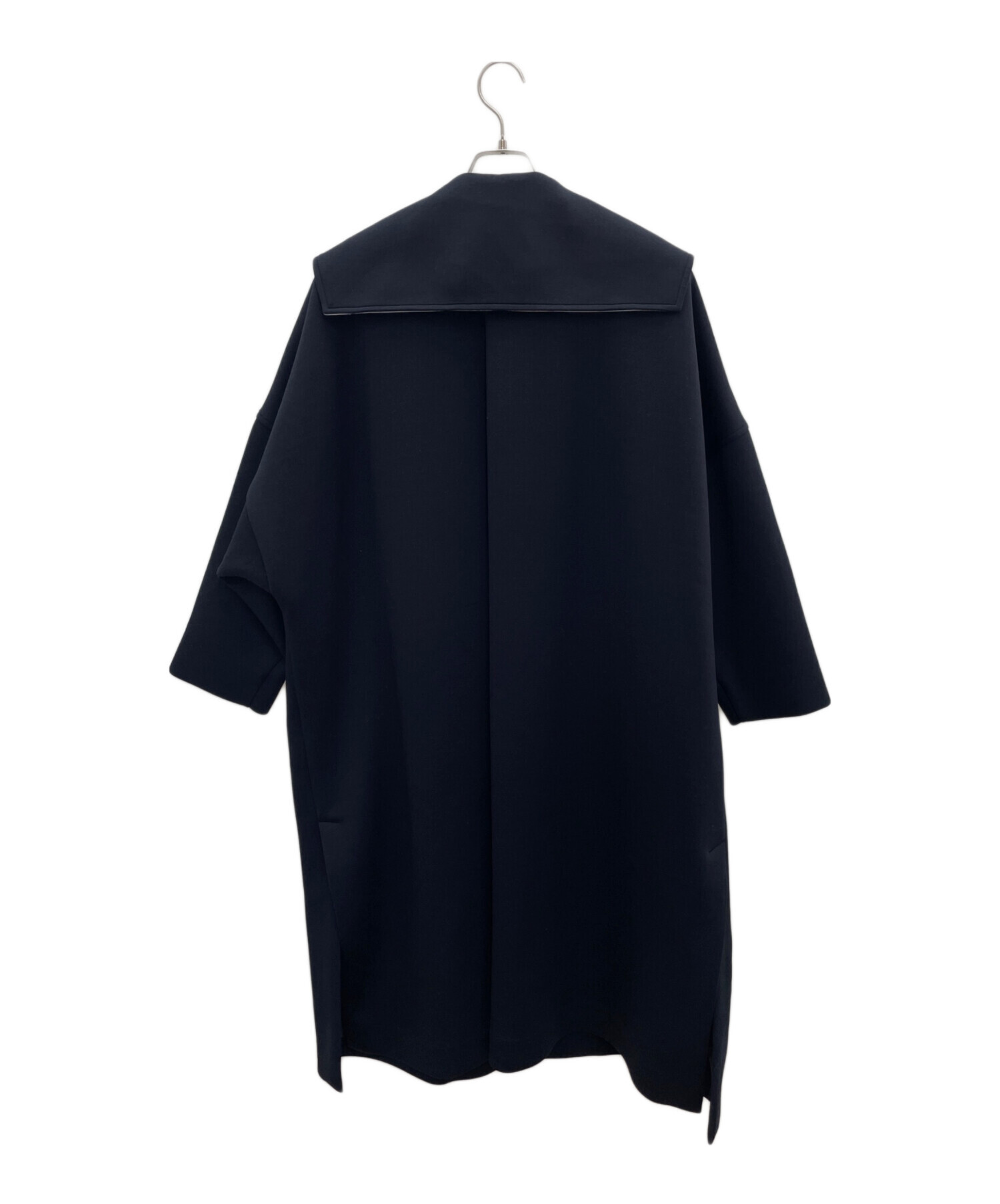 ella_selectshopエラ試着のみコート紺ボンディングネイビー 中古・古着通販】ELLA (エラ) ビッグカラーコート ネイビー サイズ:F