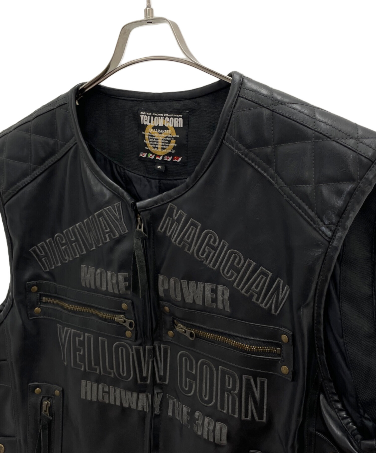 稀少 YeLLOW CORN レザーベスト 革ベスト レーシングベスト VEST 中古・古着通販】YELLOW CORN (イエローコーン) フェイクレザーベスト
