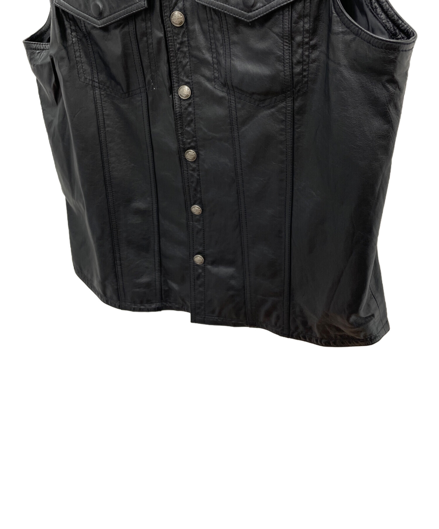 Harley-Davidson レザーベスト Lサイズ ブラック 中古・古着通販】HARLEY-DAVIDSON (ハーレーダビッドソン) レザー