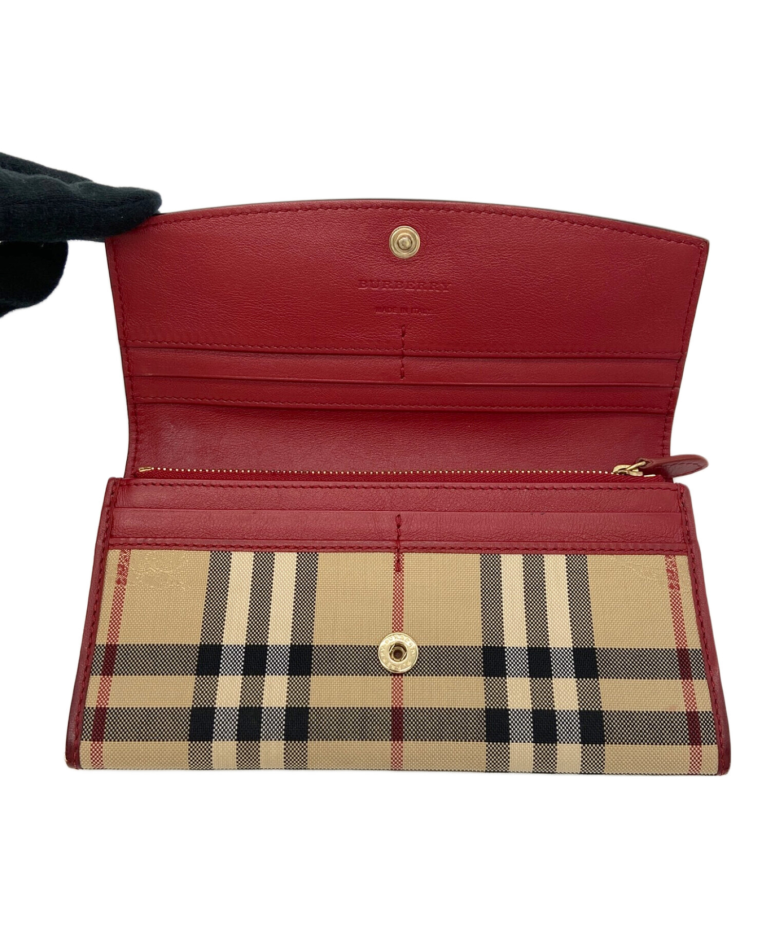BURBERRY 長財布 赤 中古・古着通販】BRBERRY (バーバリー) 長財布