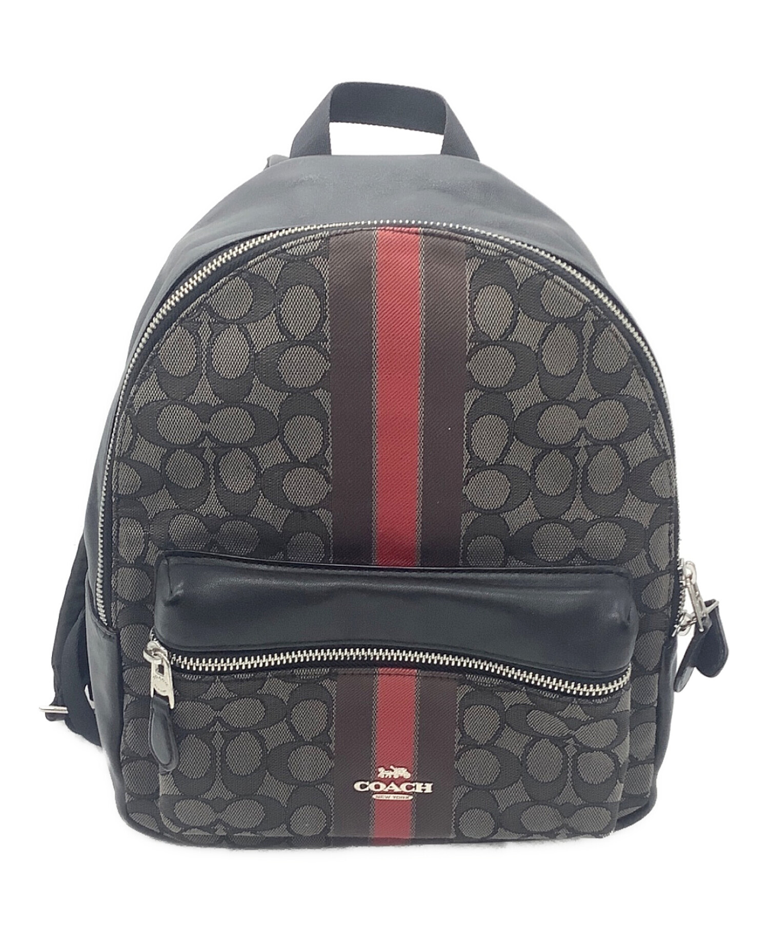 中古・古着通販】COACH (コーチ) リュック グレー×ブラック×レッド 