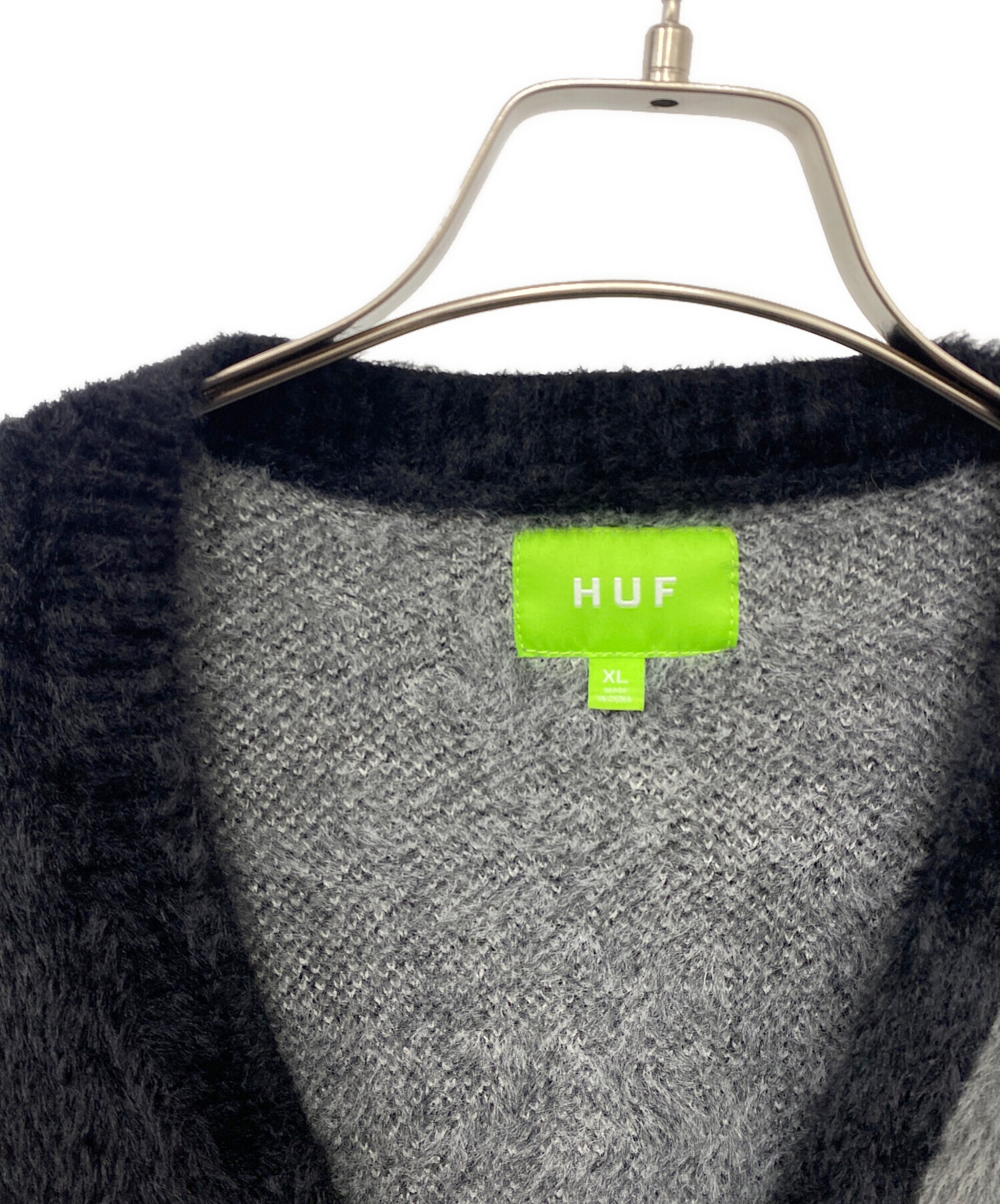 中古・古着通販】HUF (ハフ) ニットカーディガン ブラック×グレー 