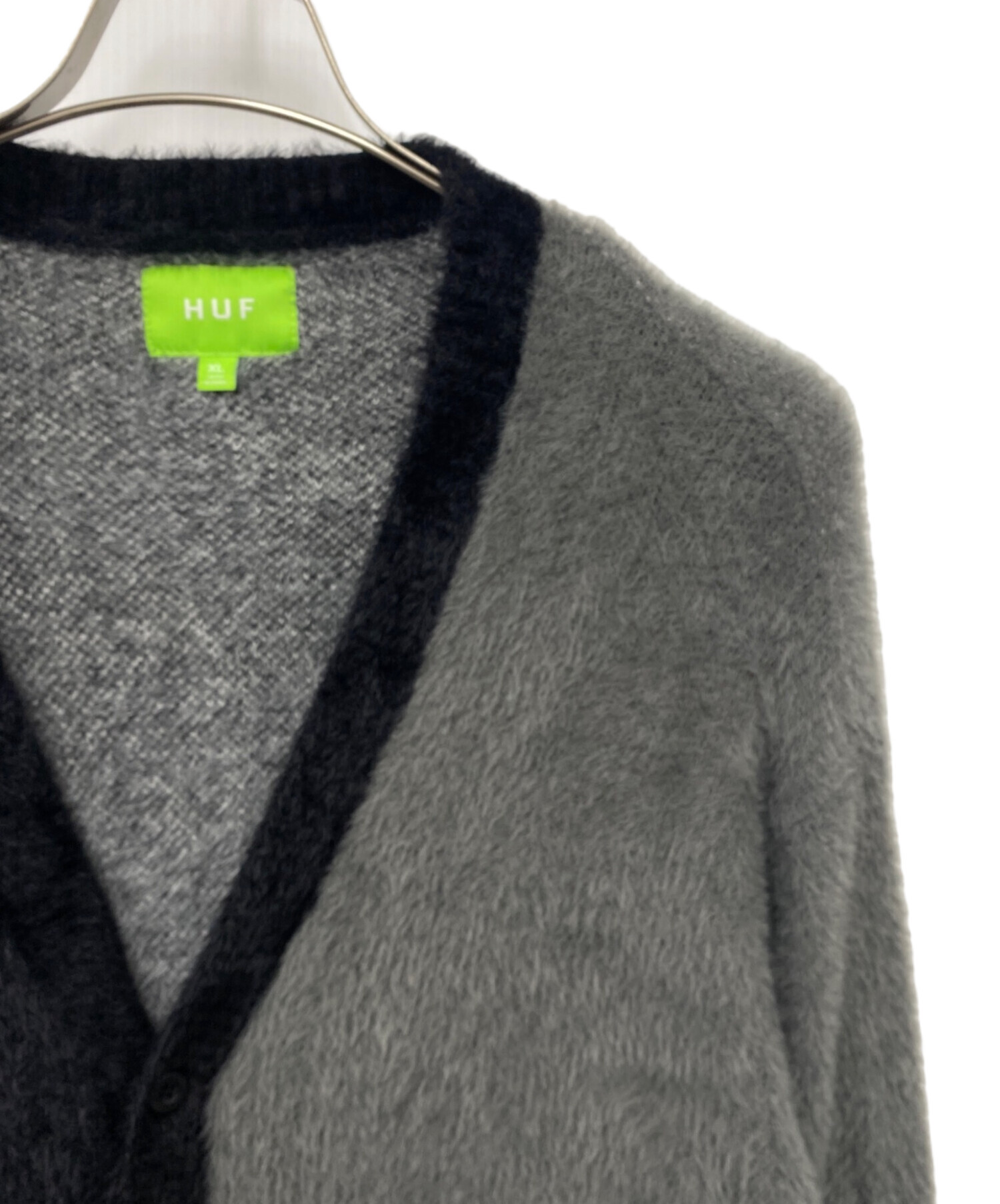 中古・古着通販】HUF (ハフ) ニットカーディガン ブラック×グレー 