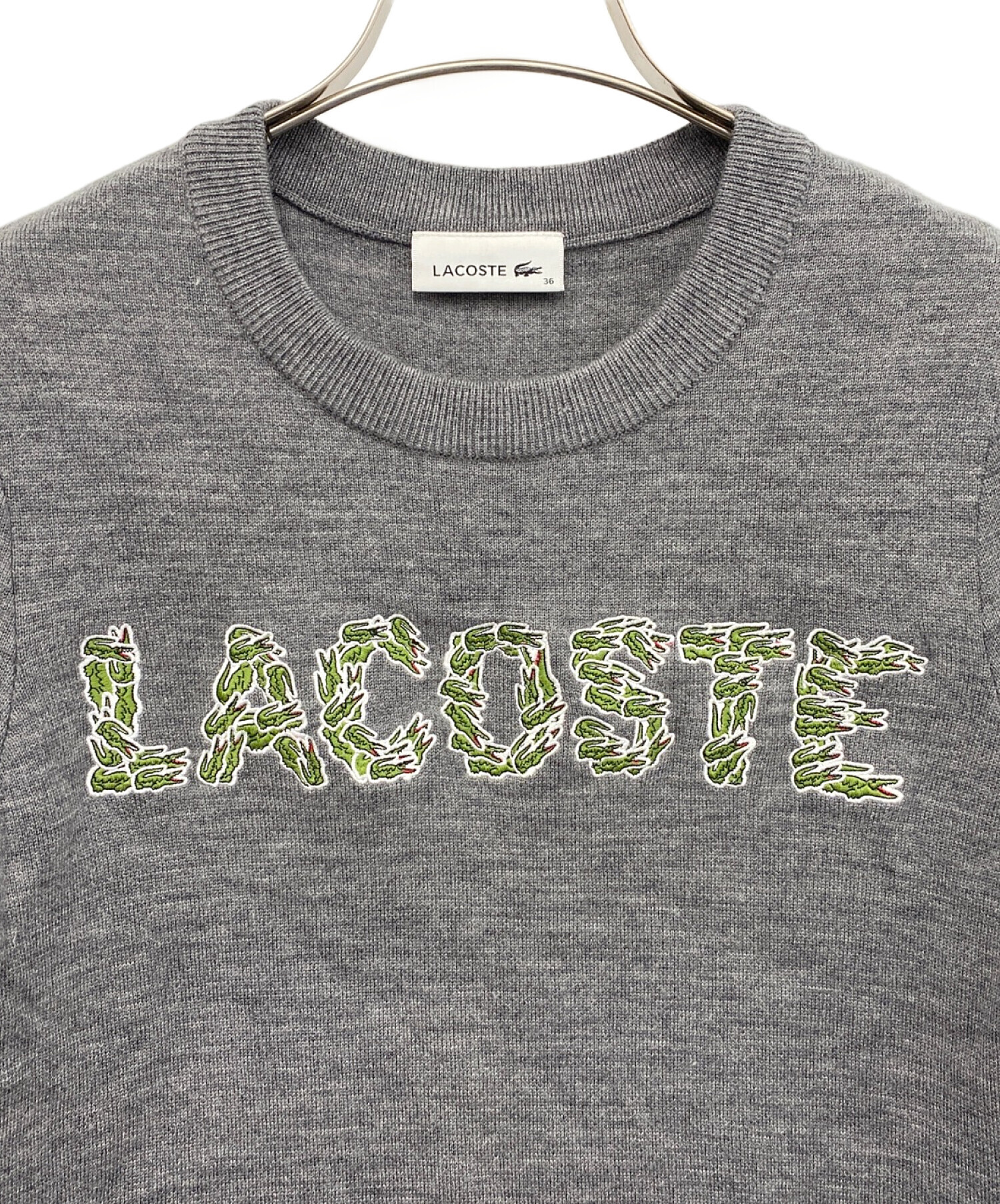中古・古着通販】LACOSTE (ラコステ) 薄手ニット グレー サイズ 中古・古着通販】LACOSTE (ラコステ) 薄手ニット グレー サイズ