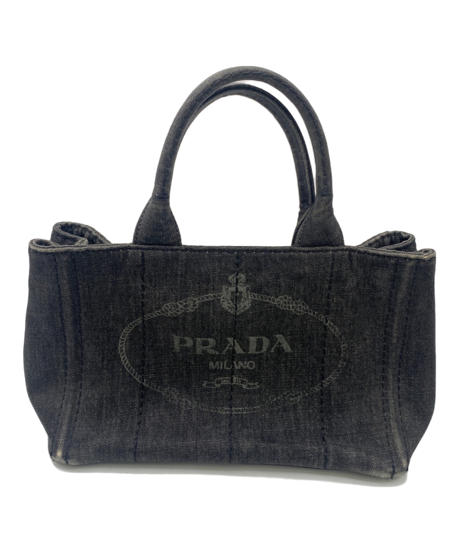 PRADA デニム トートバッグ 小型 中古・古着通販】PRADA (プラダ) ミニデニムトートバッグ グレー