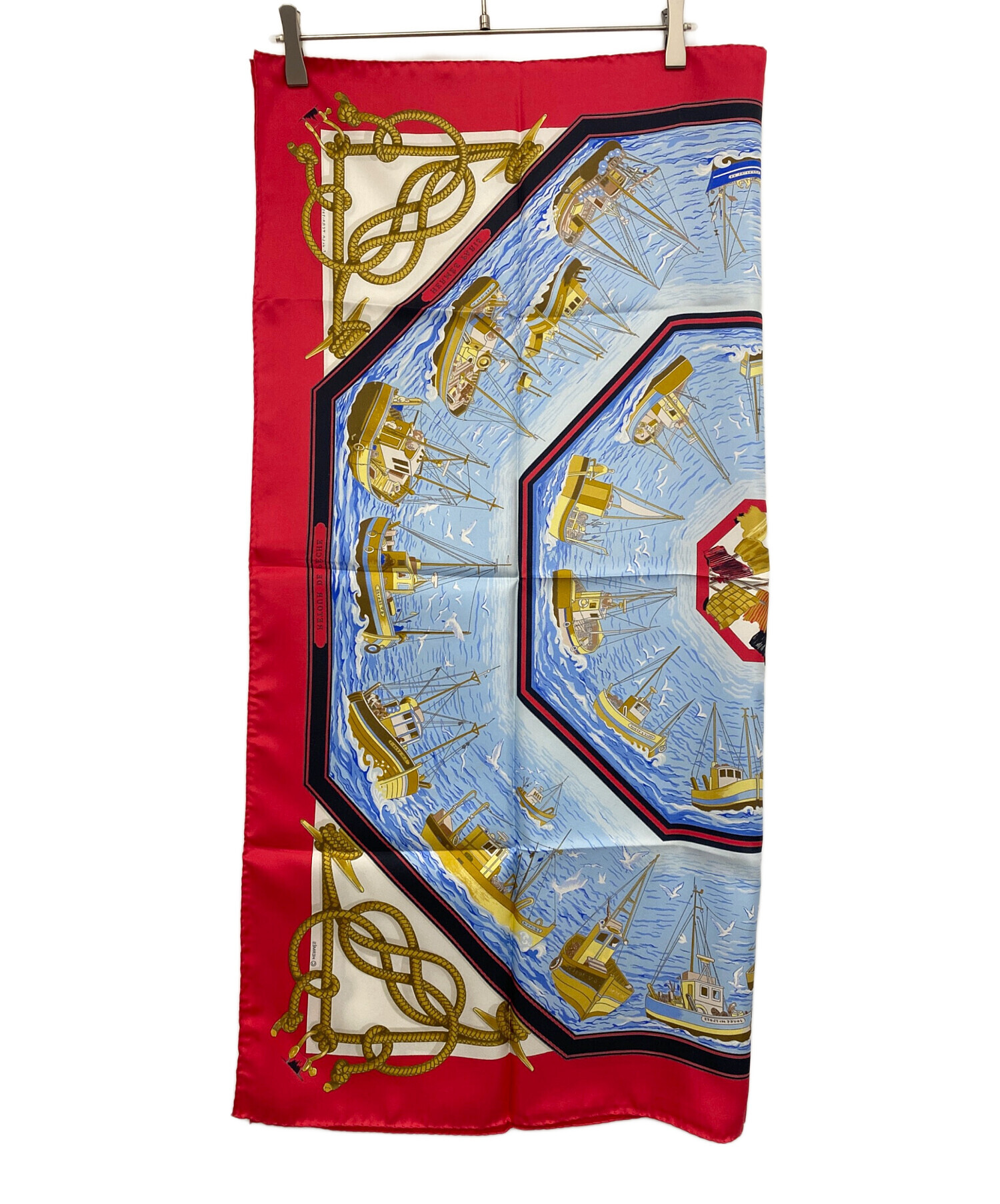 HERMES シルクスカーフ 赤 HERMES エルメス カレ70 鎖柄 スカーフ シルク レディース