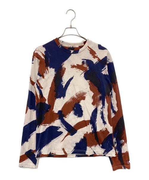 ★KENZO★ケンゾー★茶色和花柄 長袖チュニック 紫系★脇スリット有★絹入★ ☆KENZO☆ケンゾー☆茶色和花柄 長袖チュニック 紫系☆脇スリット