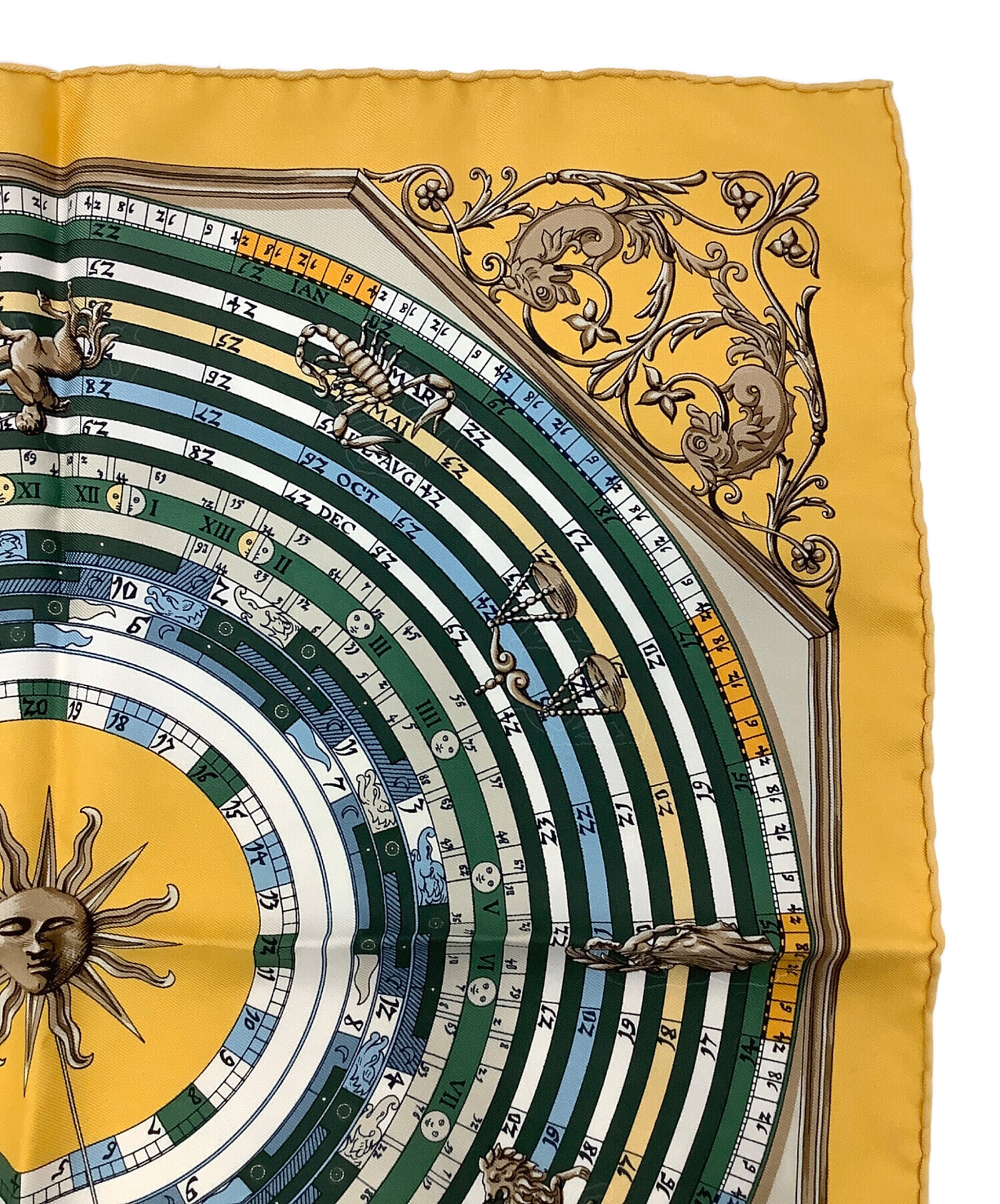 HERMESカレ90 宇宙観 シルクスカーフ エルメス イエロー