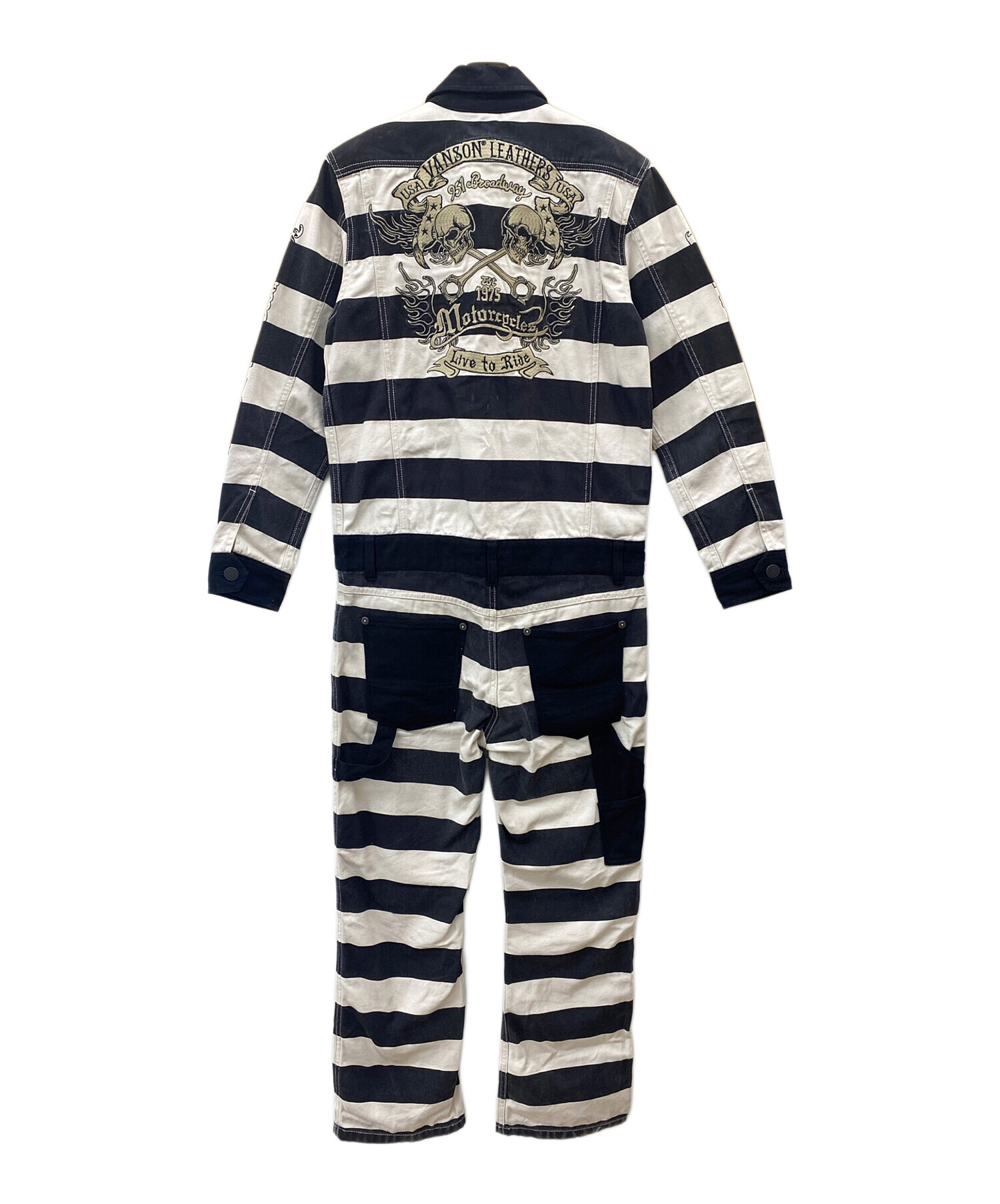 中古・古着通販】VANSON (バンソン) つなぎ ブラック×アイボリー 