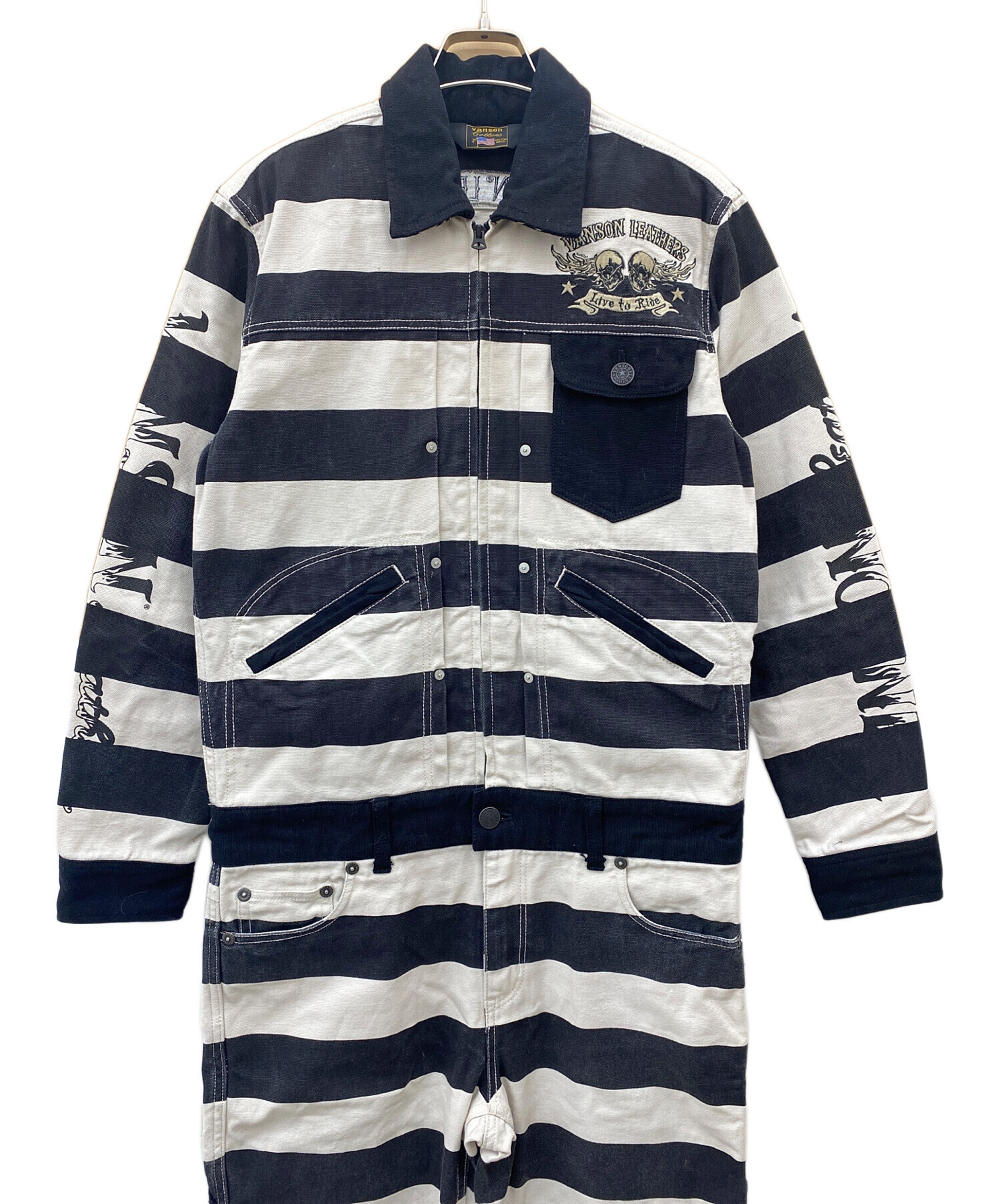 中古・古着通販】VANSON (バンソン) つなぎ ブラック×アイボリー