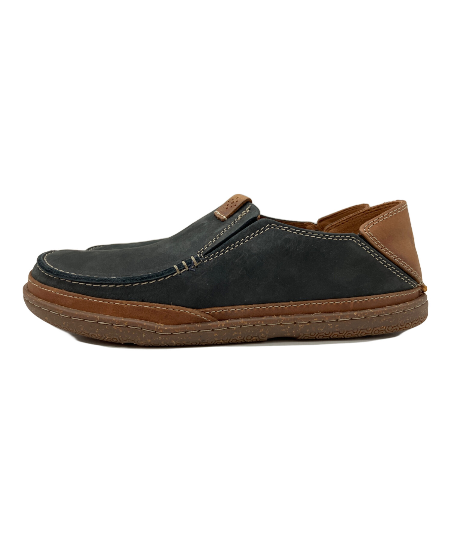 中古・古着通販】CLARKS (クラークス) スリッポン ネイビー×ブラウン