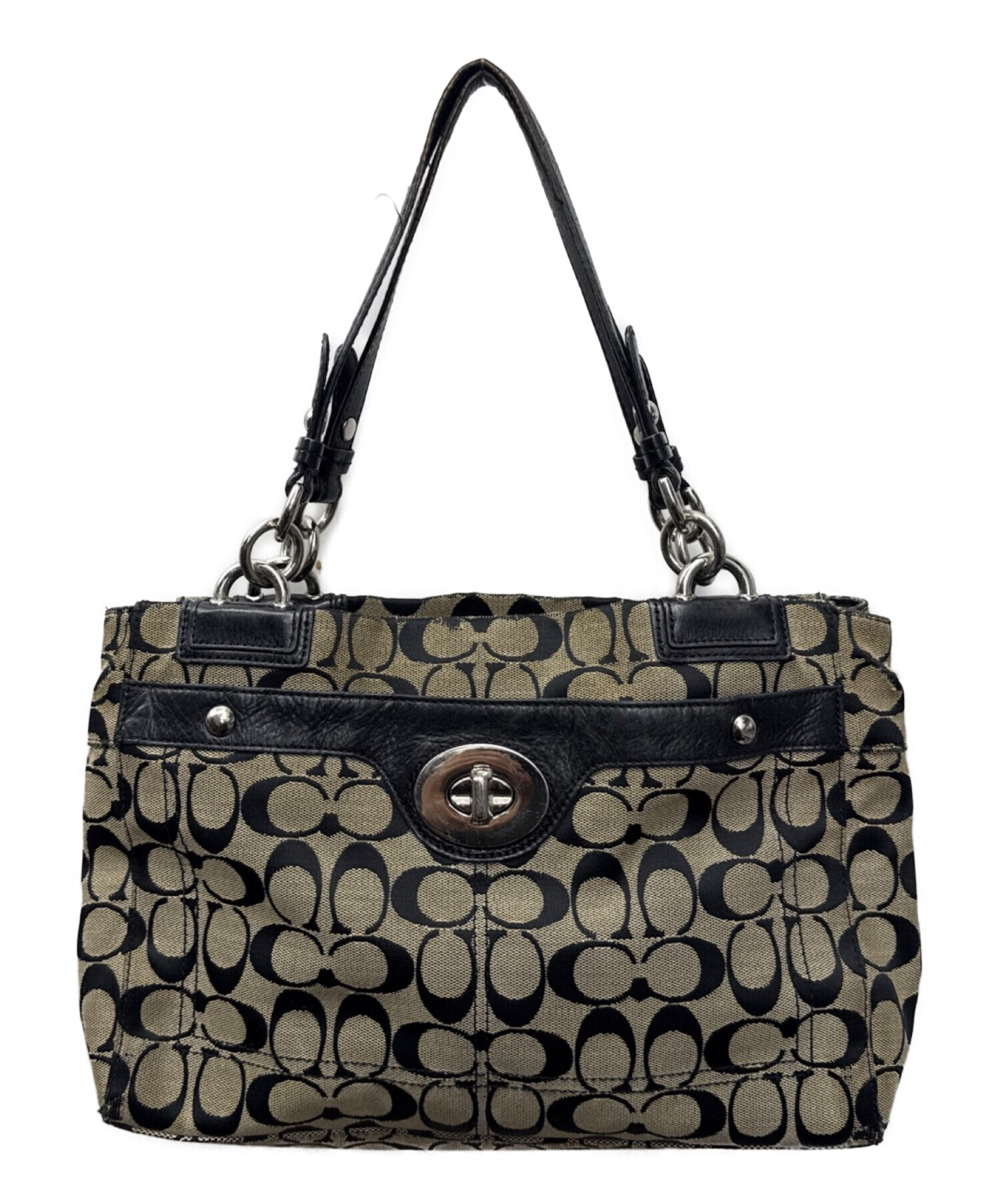 中古・古着通販】COACH (コーチ) ハンドバッグ ベージュ×ブラック