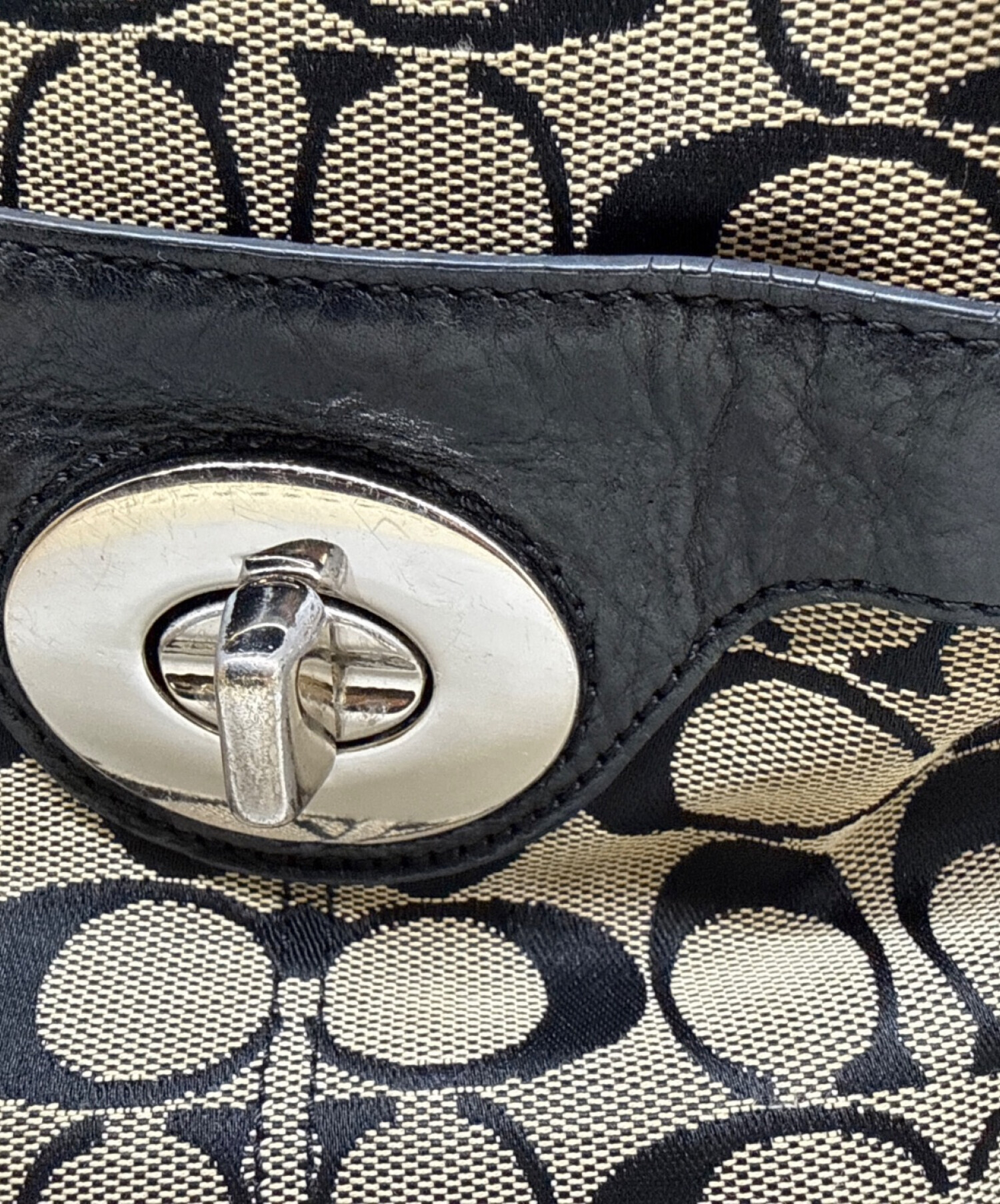 中古・古着通販】COACH (コーチ) ハンドバッグ ベージュ×ブラック 