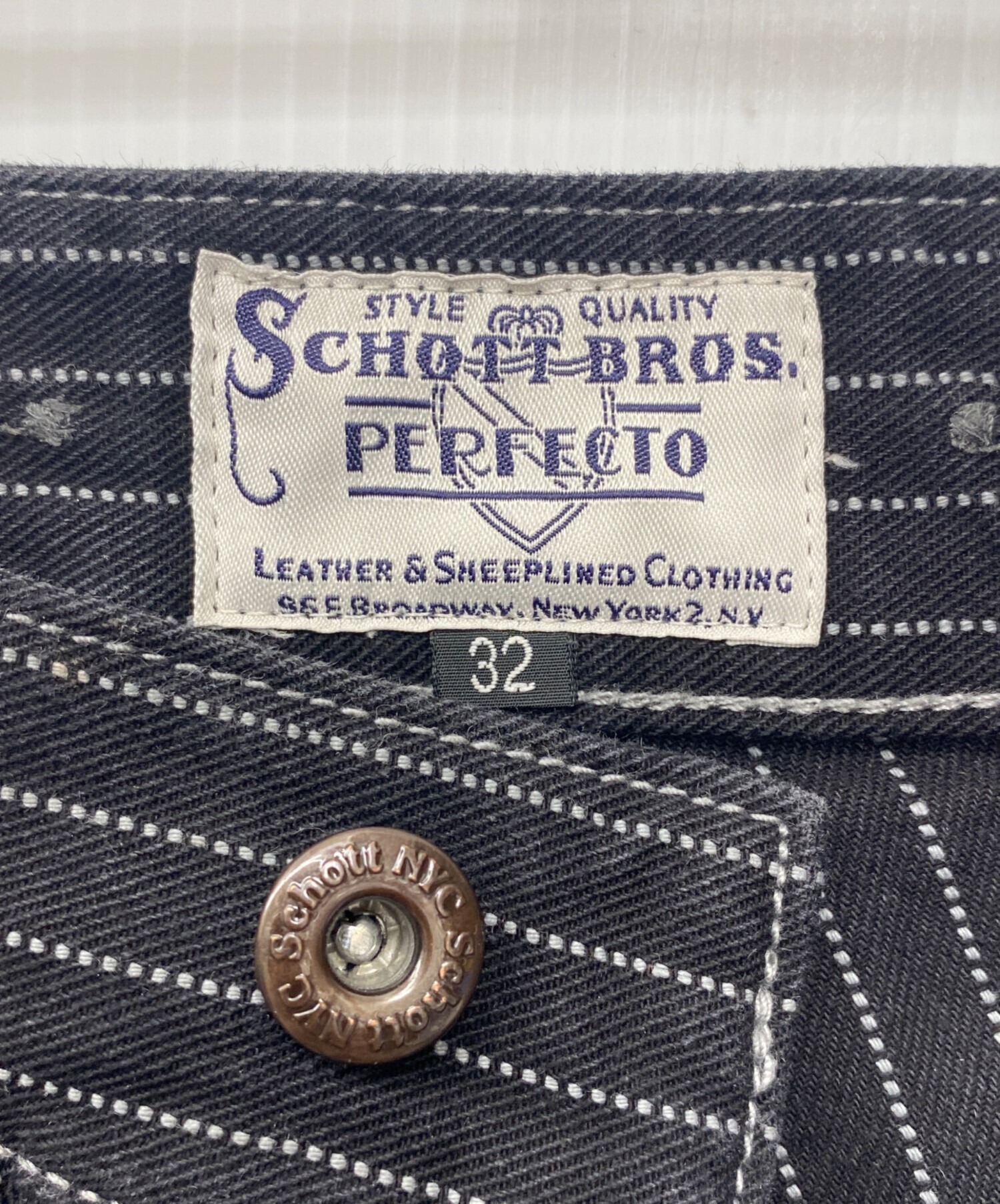 Schott Bros. ストライプデニムパンツ 32サイズ 中古・古着通販】SCHOTT BROS. (ショット) デニムパンツ ブラック