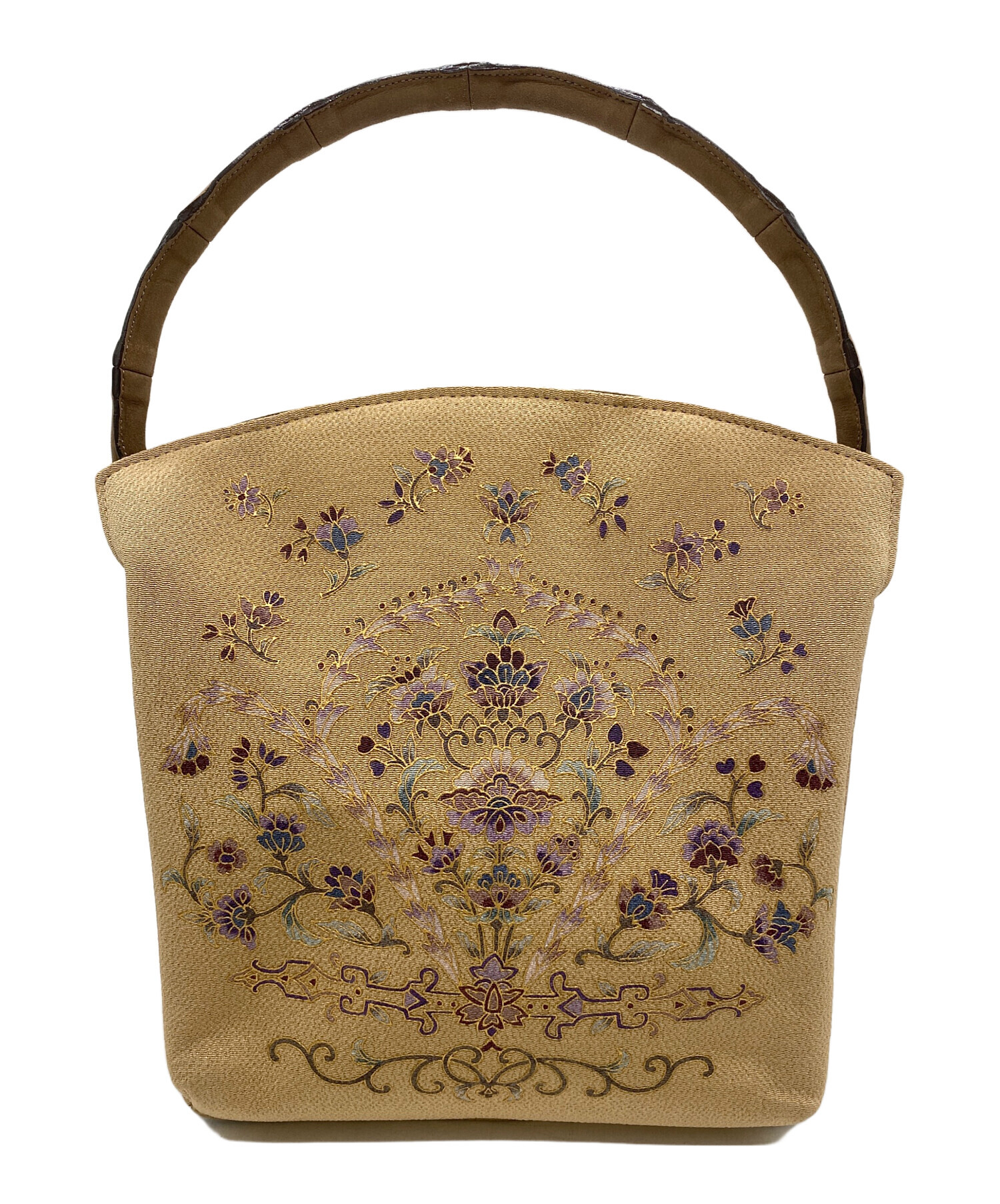 はなぴんOKAJIMA 岡重刺繍ハンドバッグ ベージュ 中古・古着通販】OKAJIMA (オカジマ) ハンドバッグ ベージュ×パープル