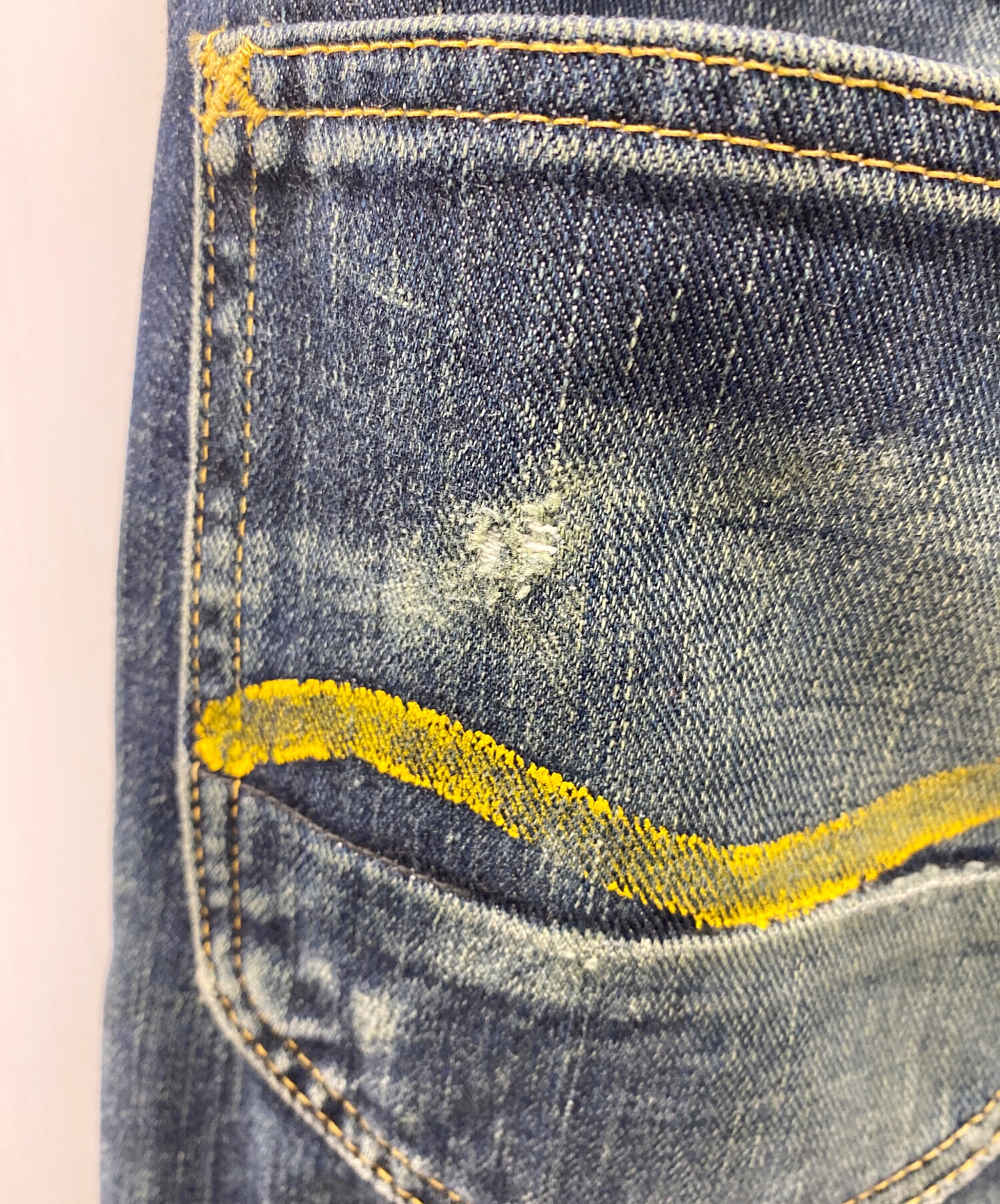 EVISU デニムパンツ ペイント黄色lot2000 w35×l35 美品 EVISU エヴィス
