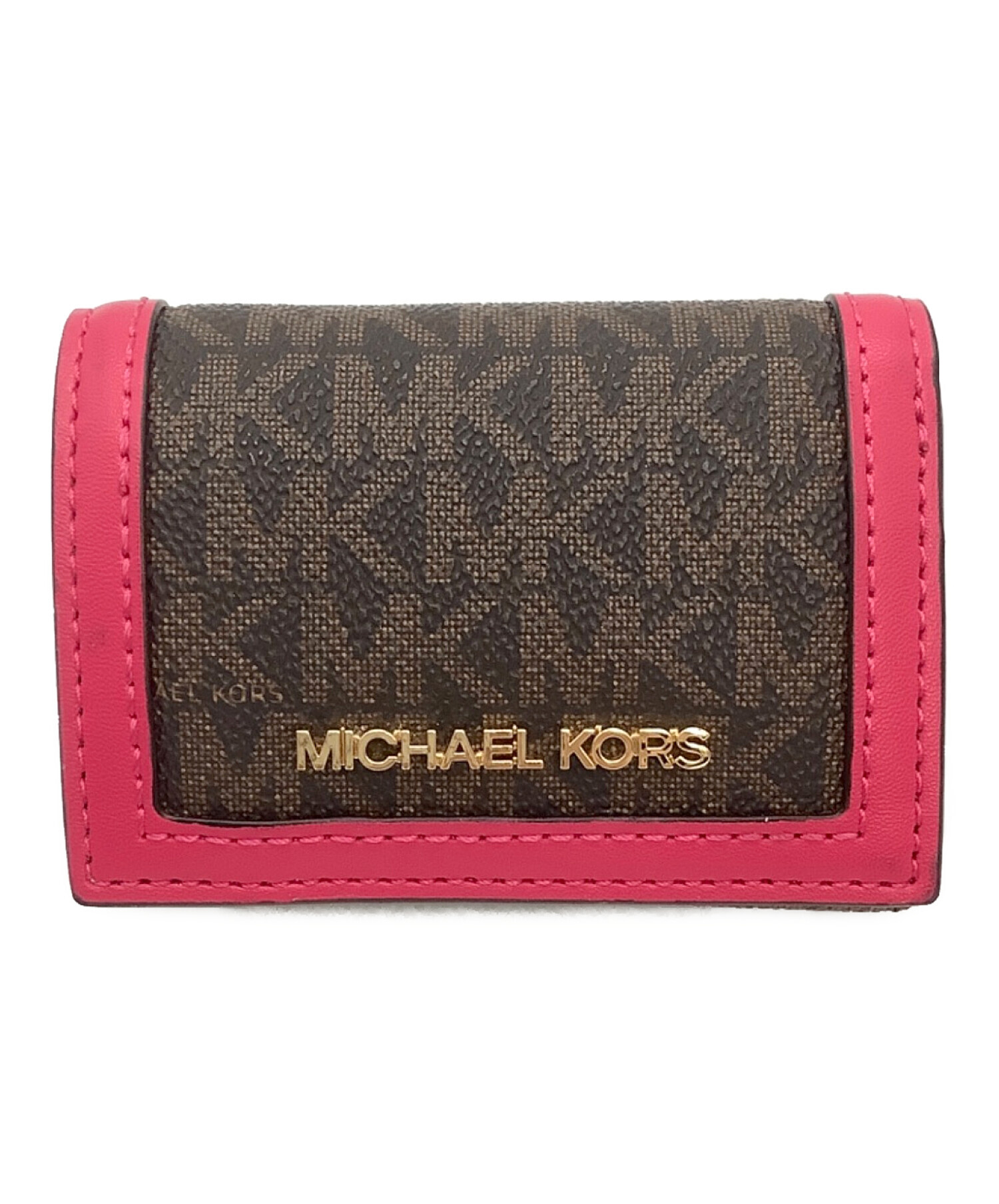 新品未使用 MICHAEL KORS マイケルコース 折り財布 ブラウン ピンク 中古・古着通販】MICHAEL KORS (マイケルコース) 3つ折り財布 ブラウン