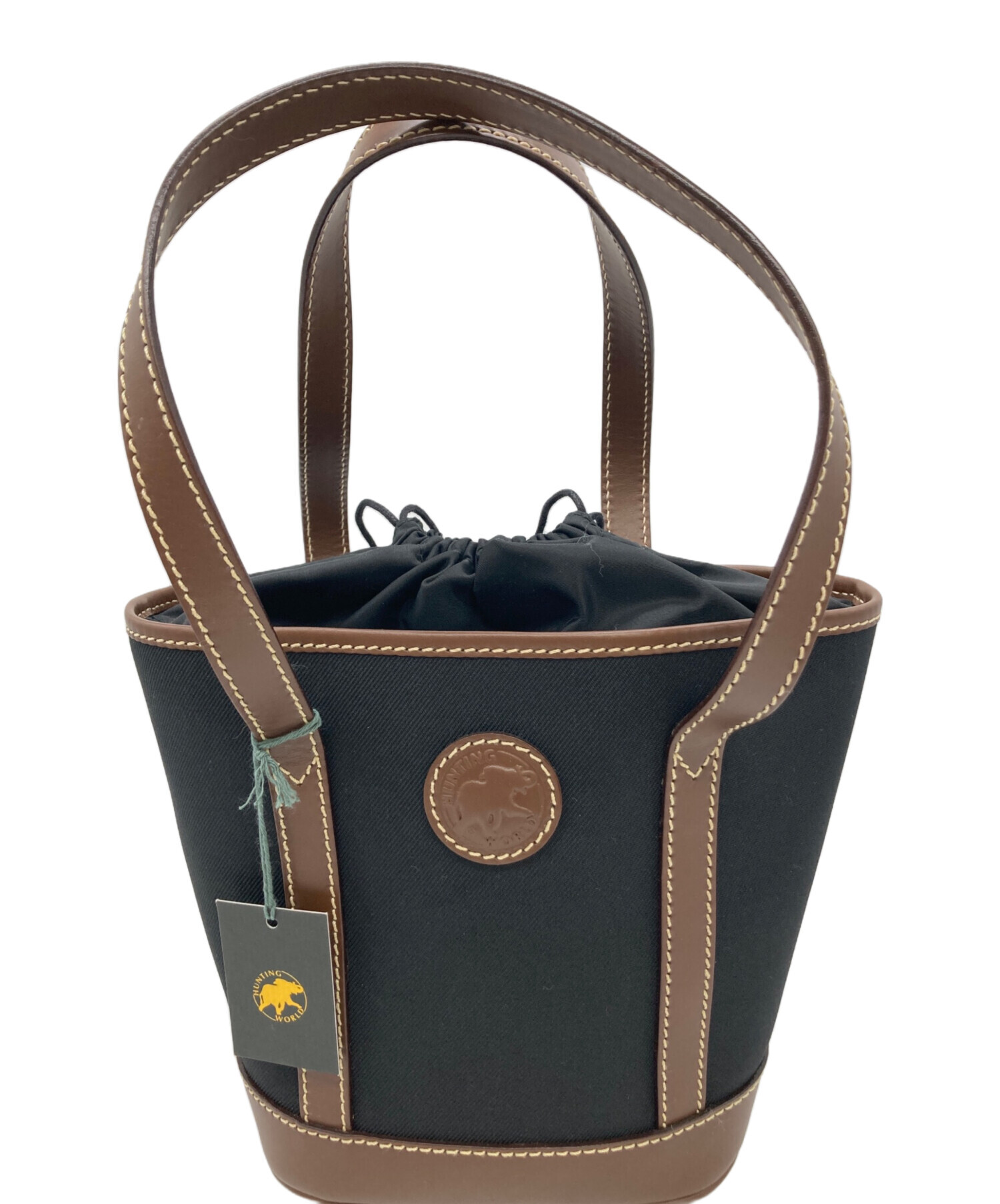 未使用品△伊製 ハンティングワールド サファリトゥデイ レディース レザーロゴワッペン付 レザー使 ハンド/トートバッグ ブラウン×カーキ HUNTING WORLD(ハンティングワールド)のサファリトゥデイ⁄トートバッグ