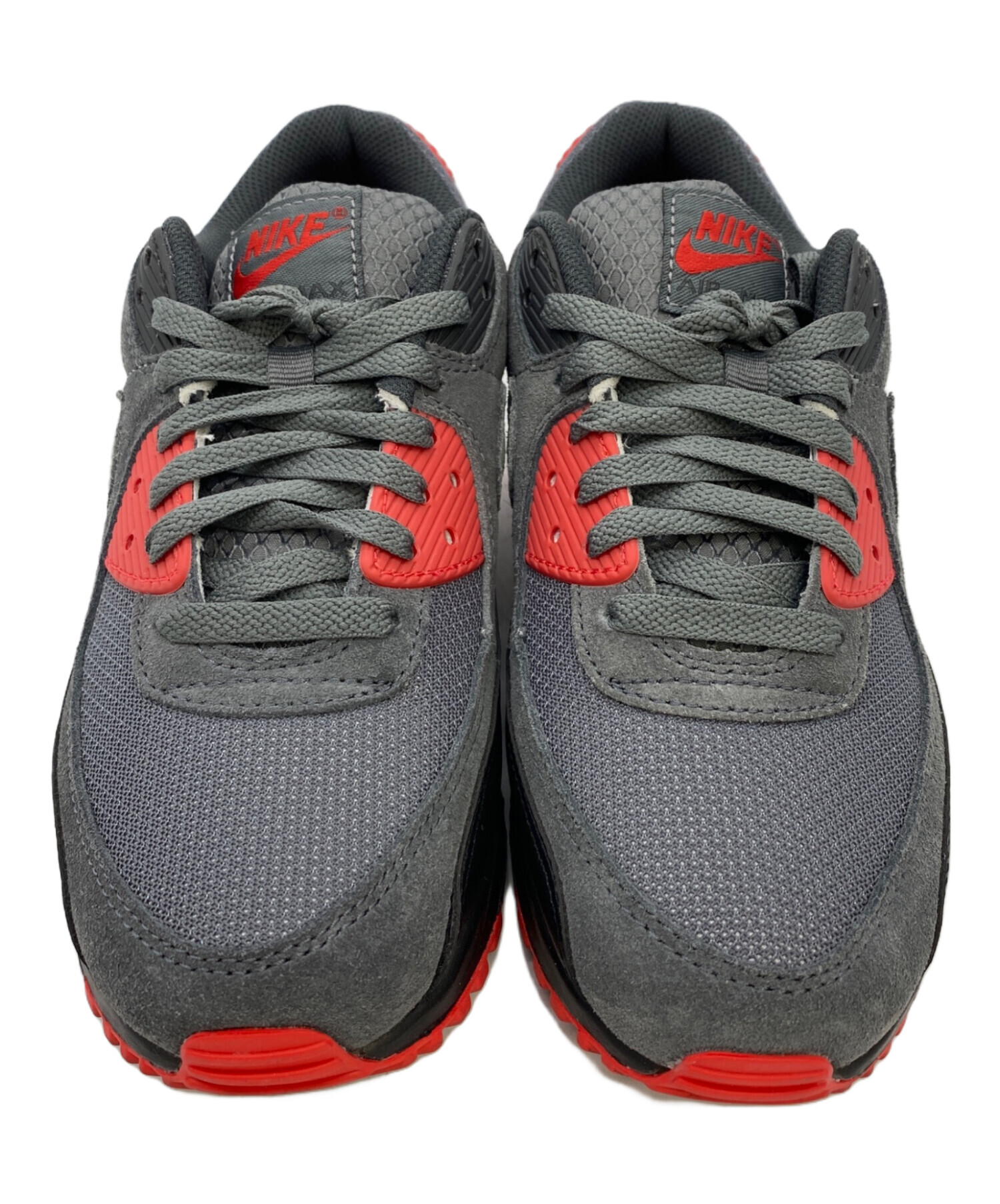 美品　Nike Air Max 90 グレー/レッド/ブラック 中古・古着通販】NIKE (ナイキ) エア マックス 90 レッド×グレー