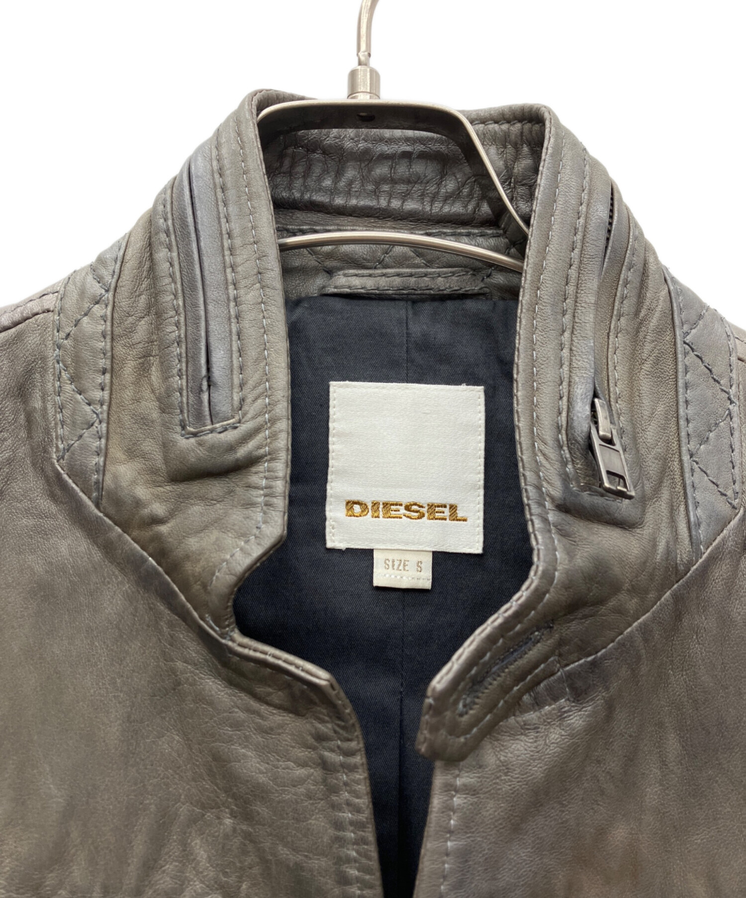 DIESEL 羊革レザージャケット グレー 中古・古着通販】DIESEL (ディーゼル) ラムレザージャケット グレー