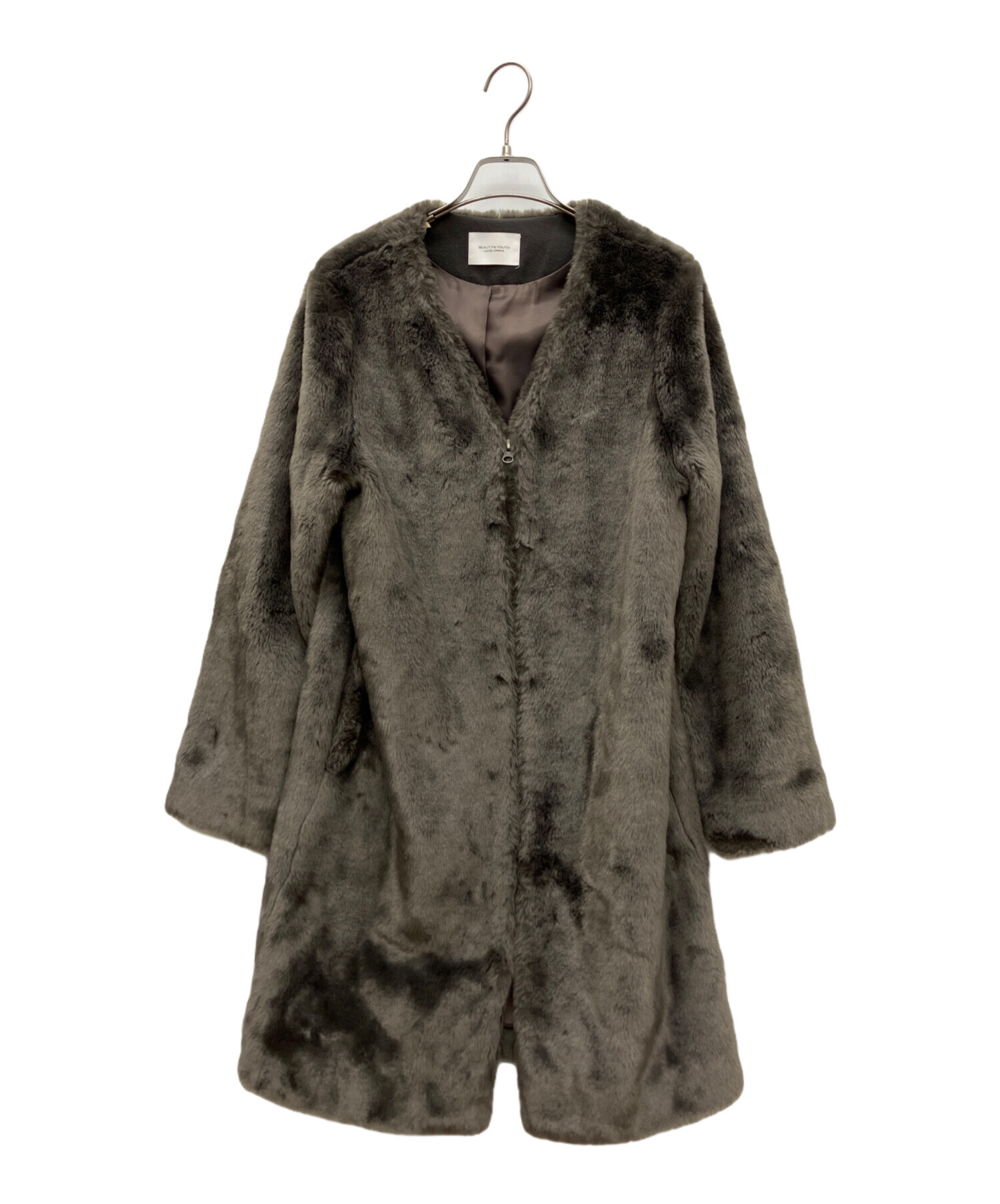 BEAUTY&YOUTH フェイクファーノーカラーコート 美品 BEAUTY&YOUTH 