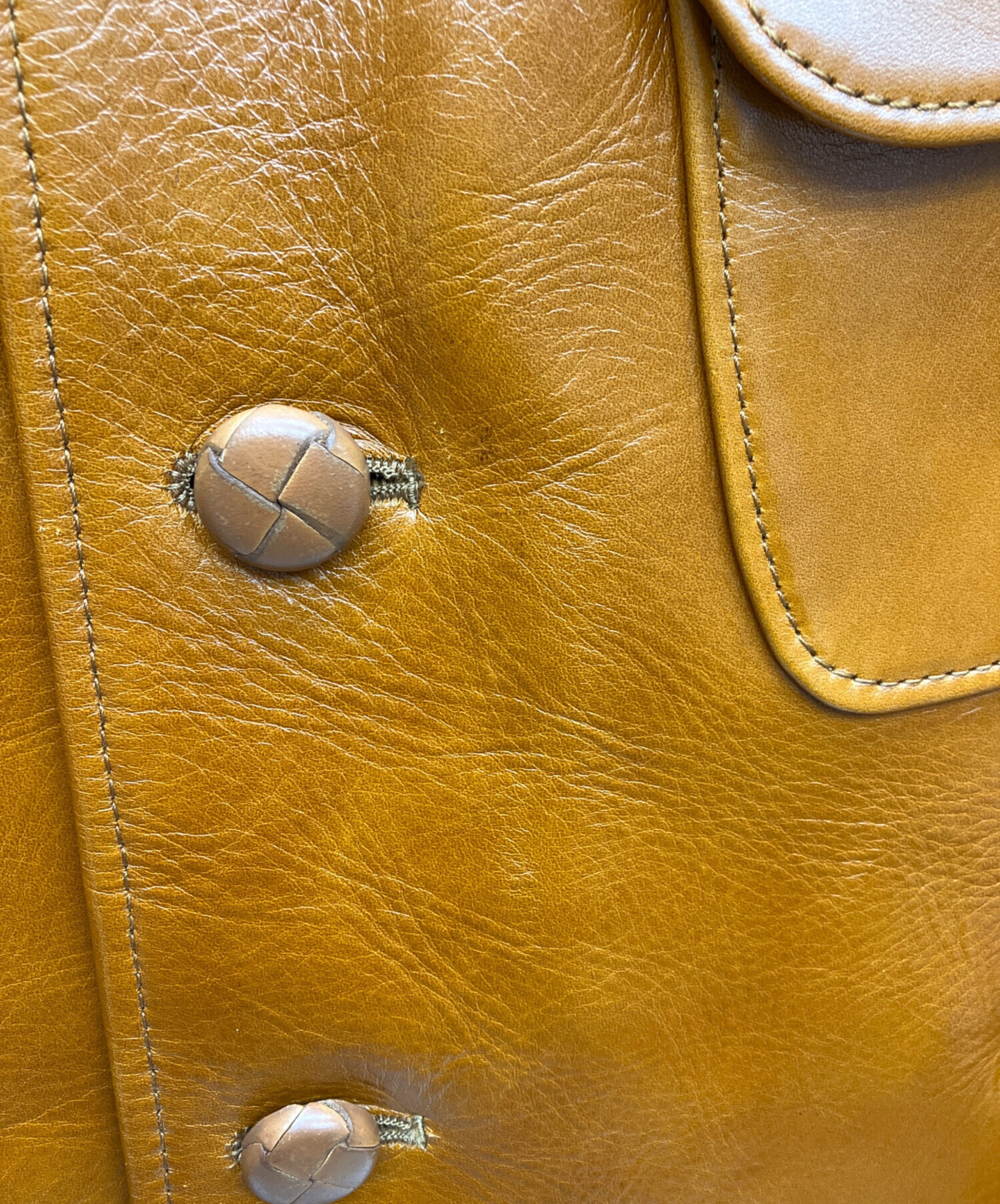 最高級　オルゲイユ　レザーベスト　キャメル　本革　金ボタン　牛革　日本製　38 最高級 オルゲイユ レザーベスト キャメル 本革 金ボタン 牛革 日本製 38