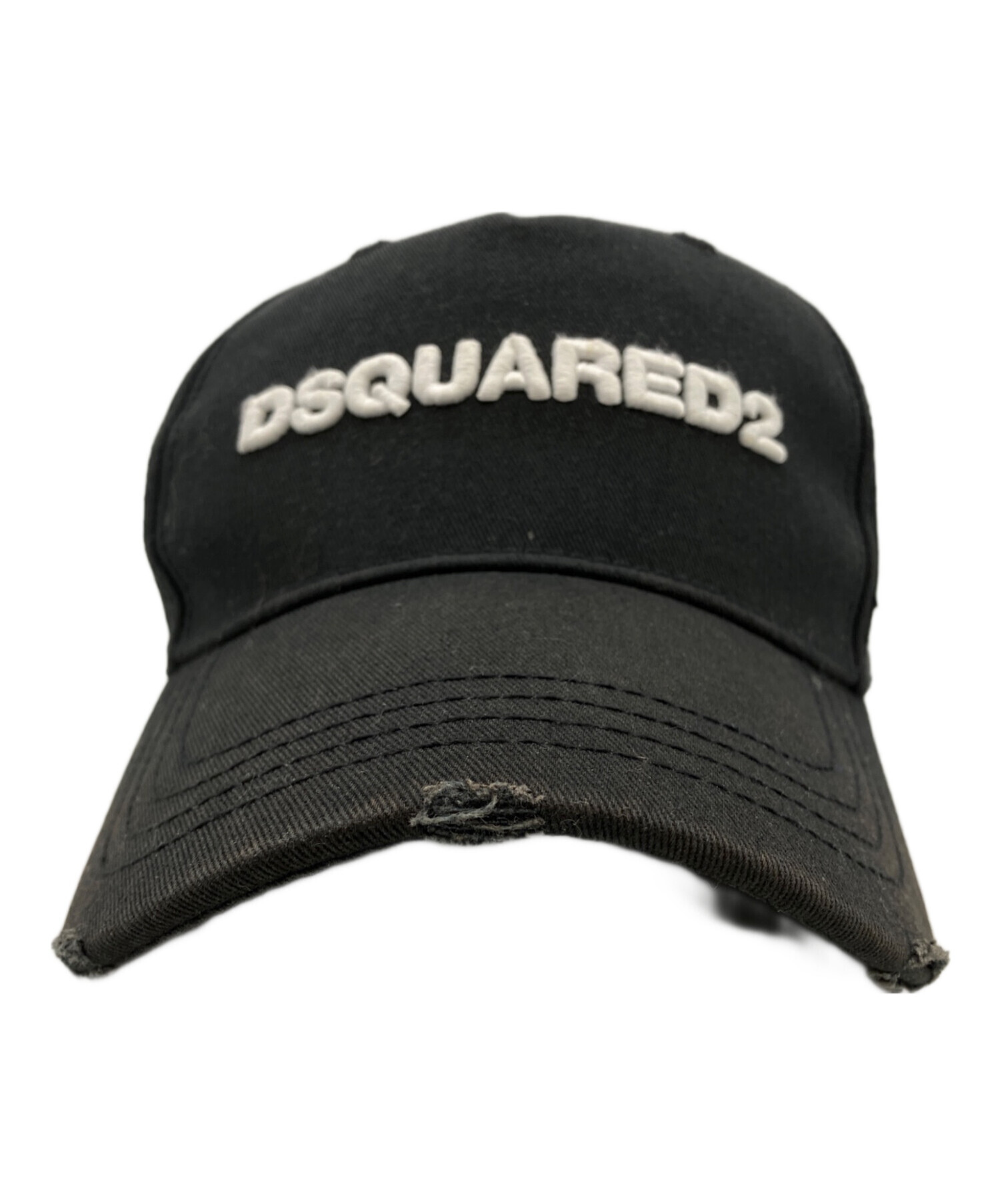 美品 ディースクエアード キャップ ブラック 中古・古着通販】DSQUARED2 (ディースクエアード) ダメージ加工ロゴ