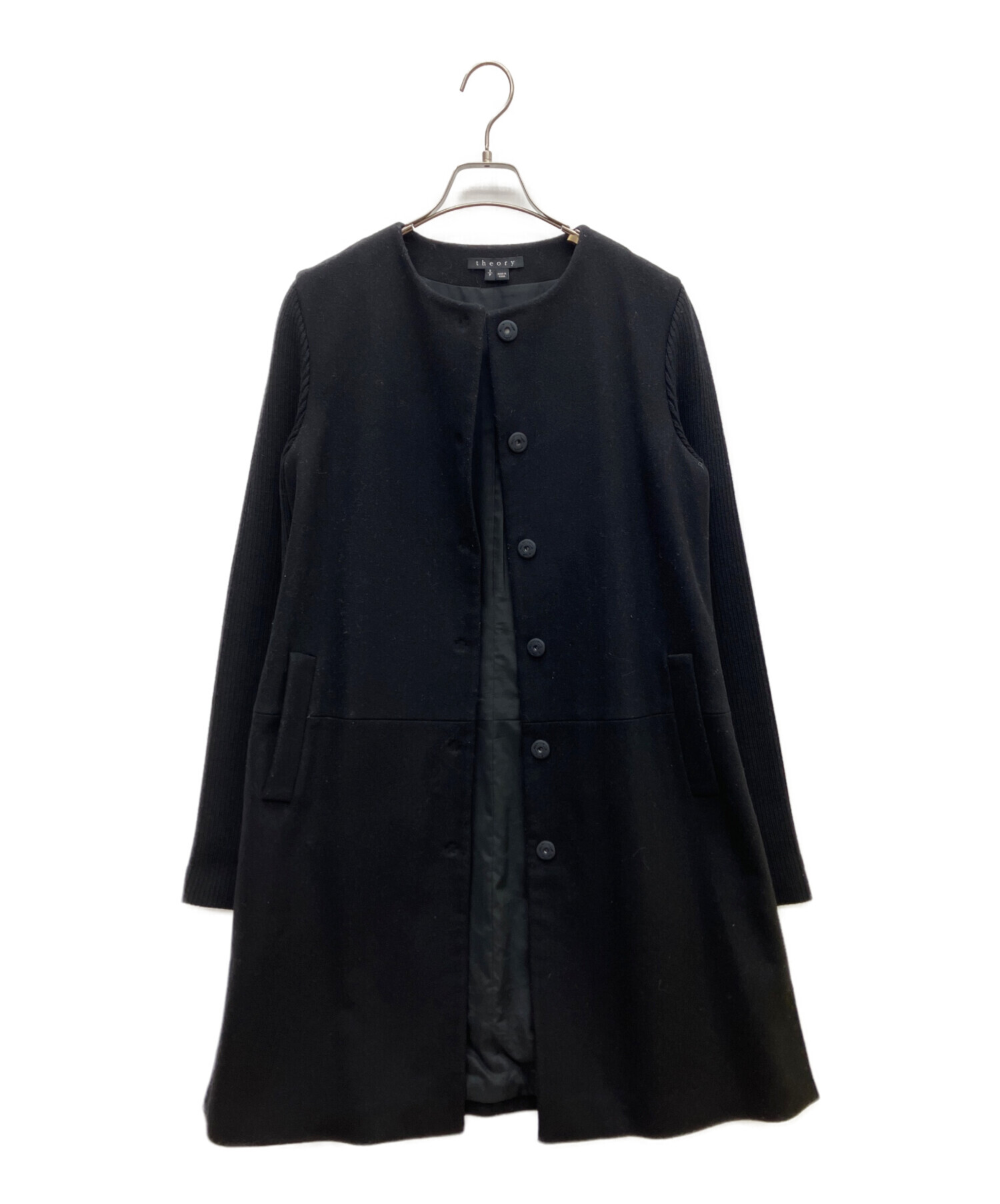 専用セオリーブラックアンゴラコート　L 中古・古着通販】theory (セオリー) ノーカラーコート ブラック サイズ