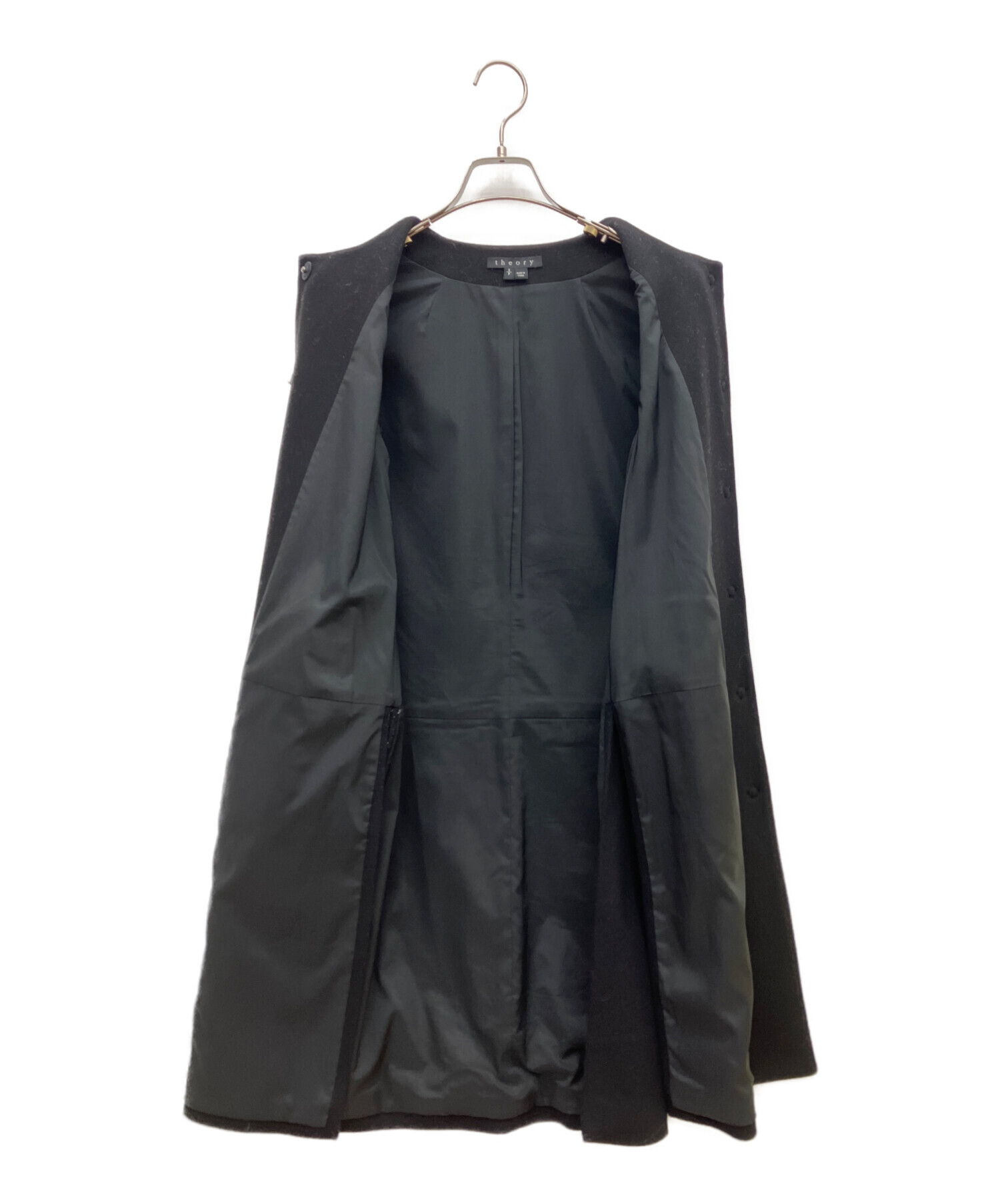 中古・古着通販】theory (セオリー) ノーカラーコート ブラック サイズ