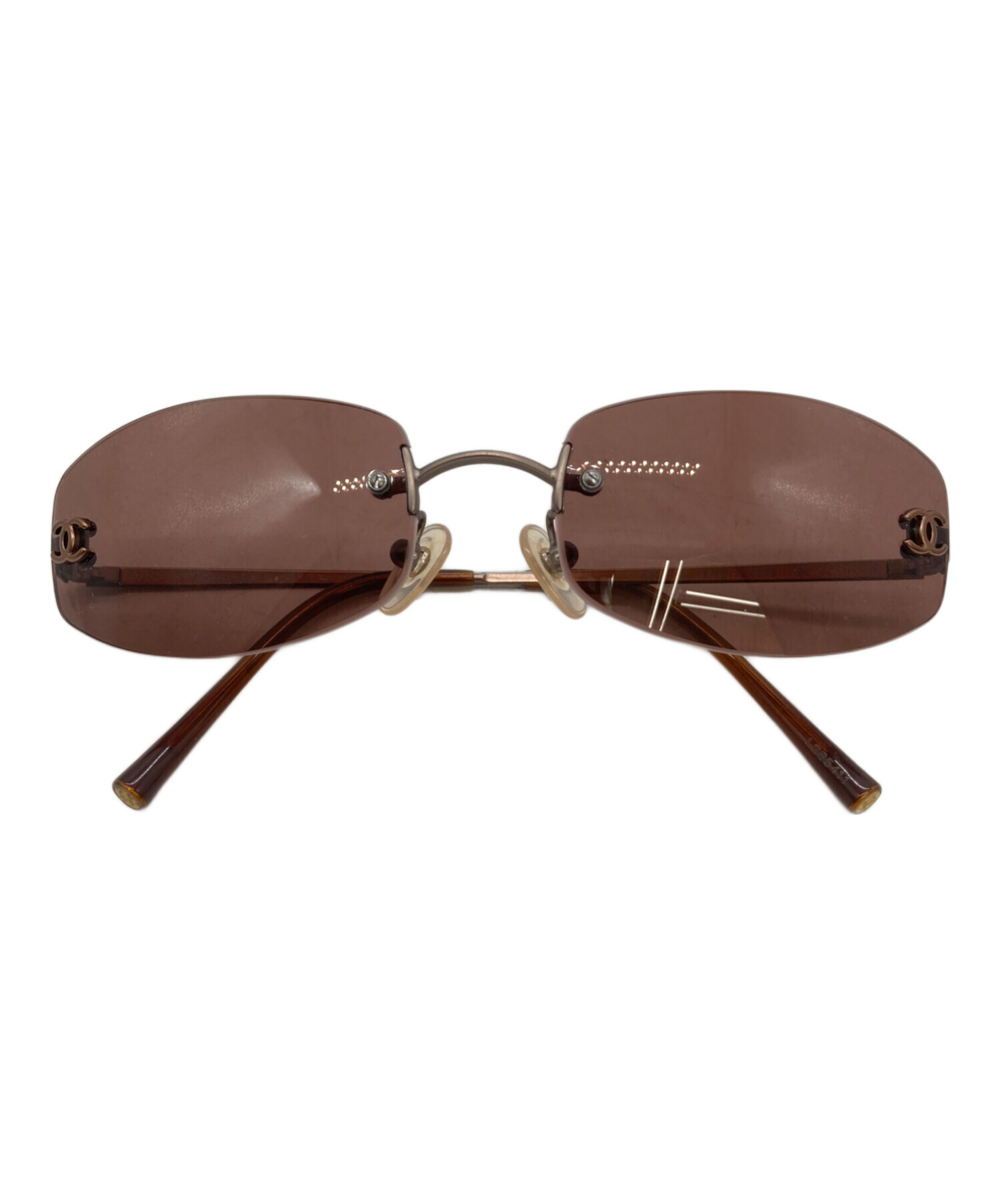 CHANEL 4104B ブラウン リムレスサングラス Chanel 4104-B Crystal CC Logo Rimless Sunglasses Brown | Pre-Owned