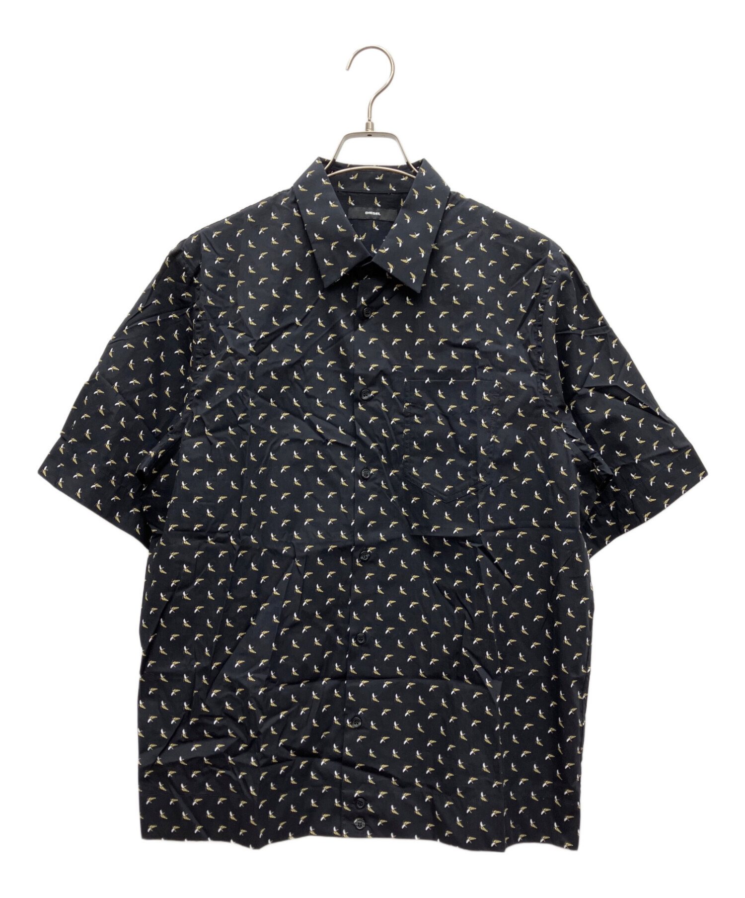 DIESEL ディーゼル 転写プリント 半袖シャツ レーヨン サイズ46 メンズ 中古 D4 中古・古着通販】DIESEL (ディーゼル) 半袖シャツ ブラック×イエロー