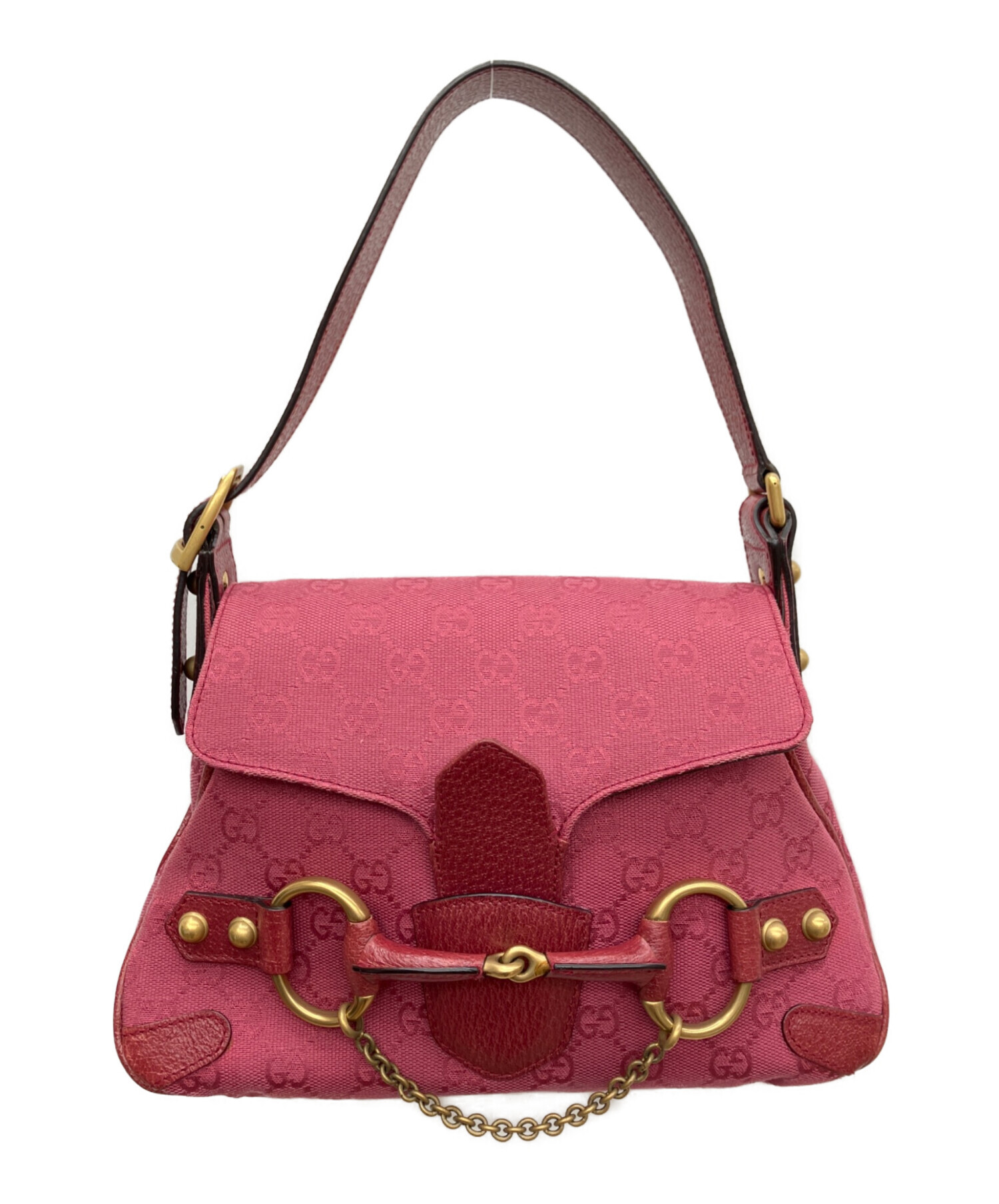 グッチ ワンショルダーバッグ ホースビット スウェード ピンク 中古・古着通販】GUCCI (グッチ) ホースビットワンショルダーバッグ